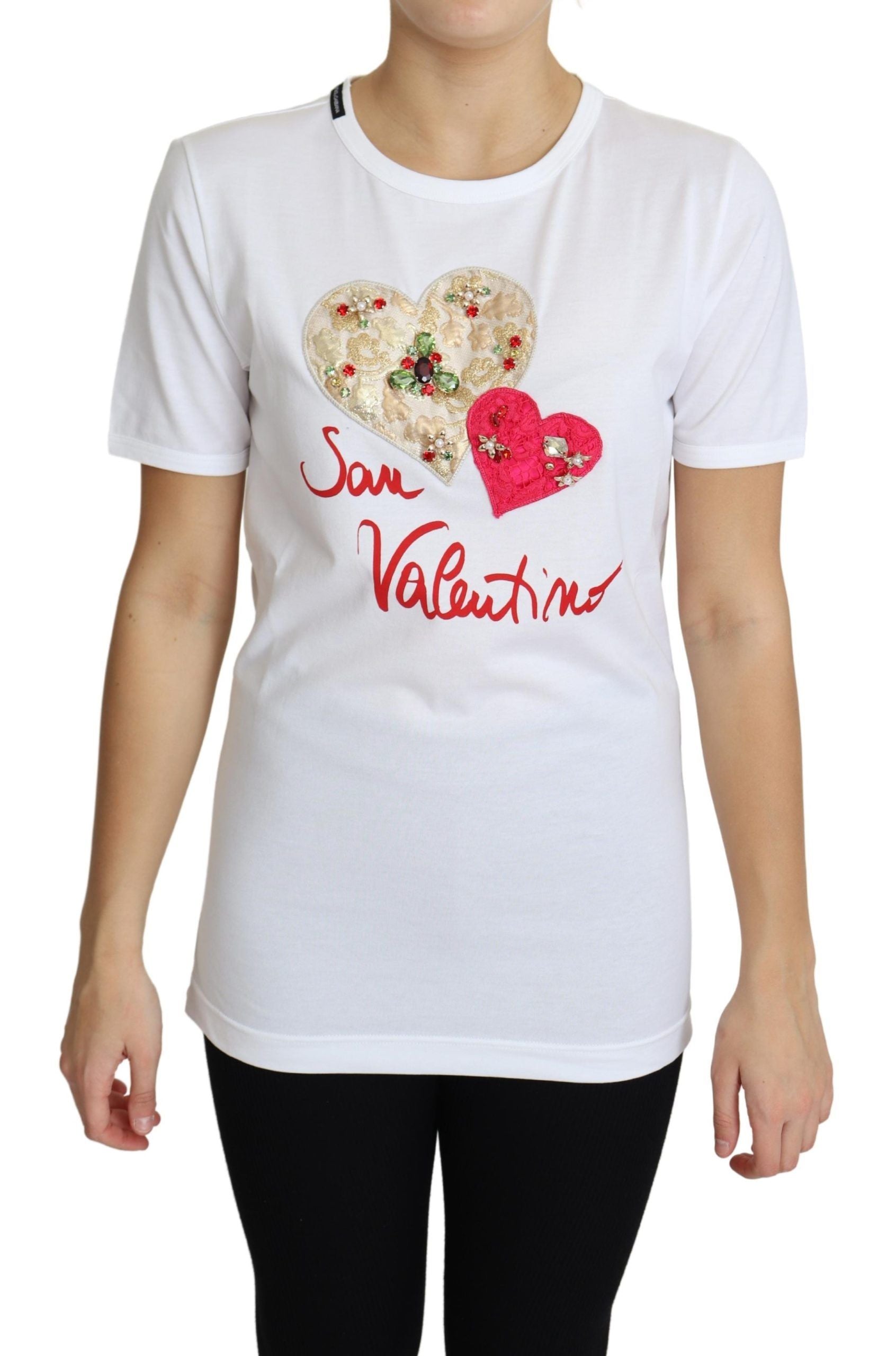 Dolce &amp; Gabbana Бяла тениска San Valentino Heart Crystals