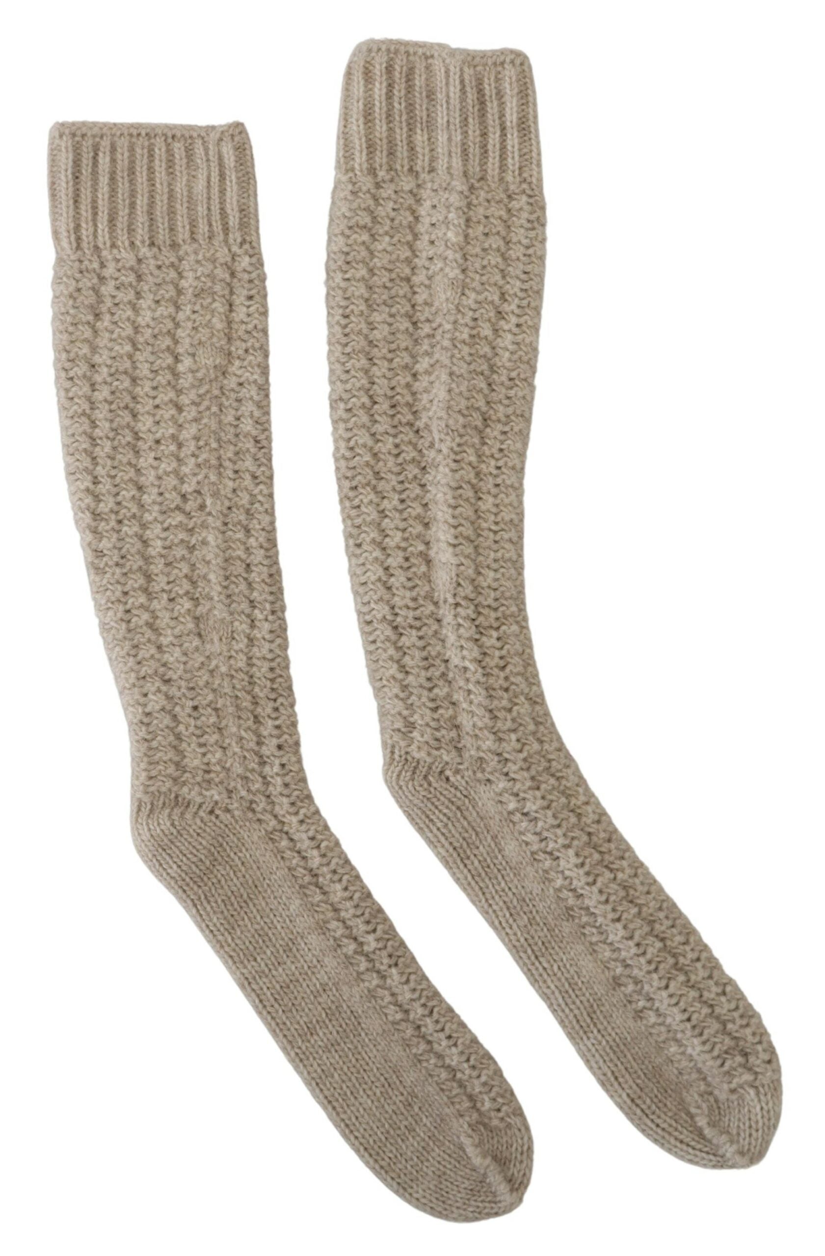 Dolce &amp; Gabbana бежови вълнени плетени дълги телешки чорапи