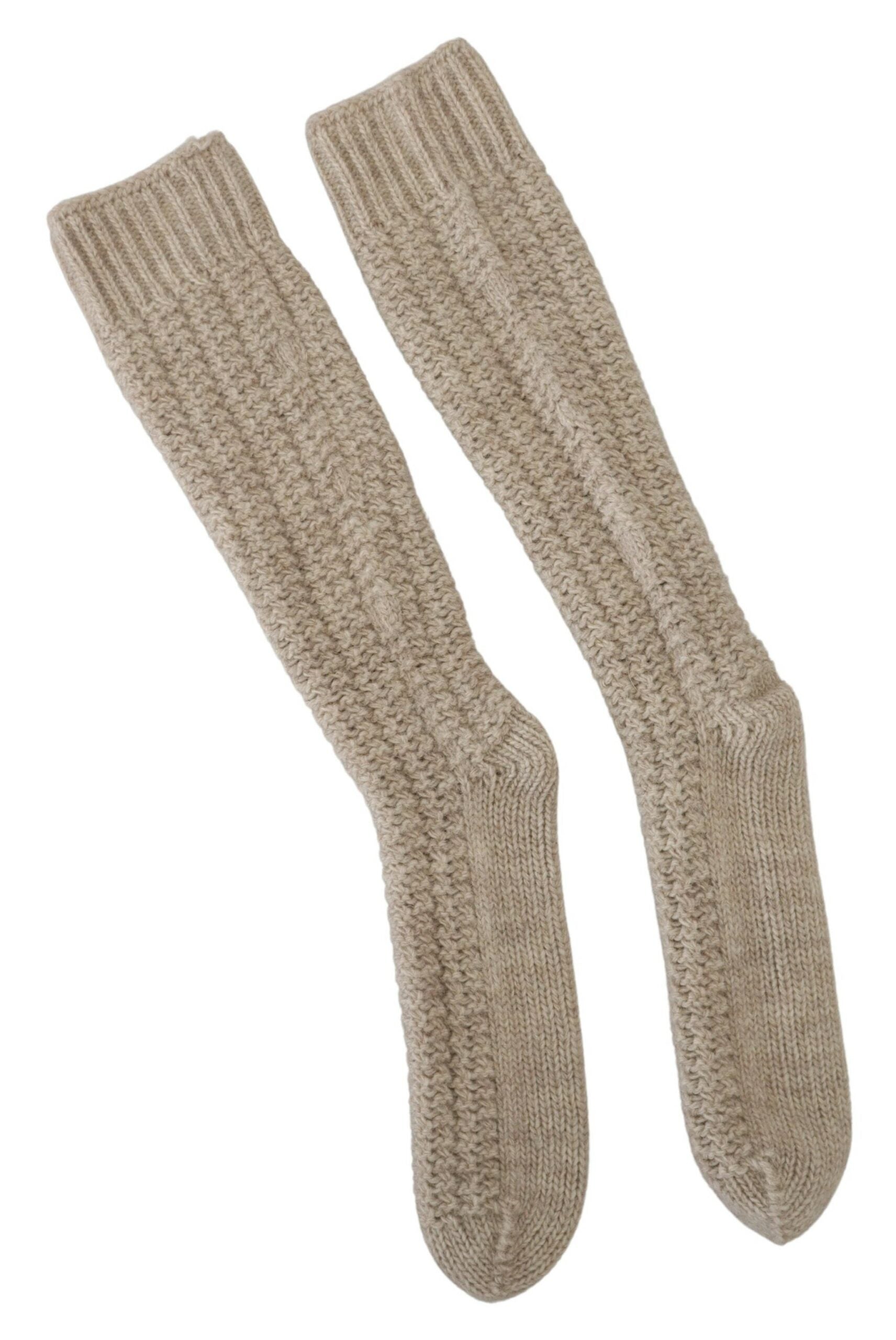 Dolce &amp; Gabbana бежови вълнени плетени дълги телешки чорапи