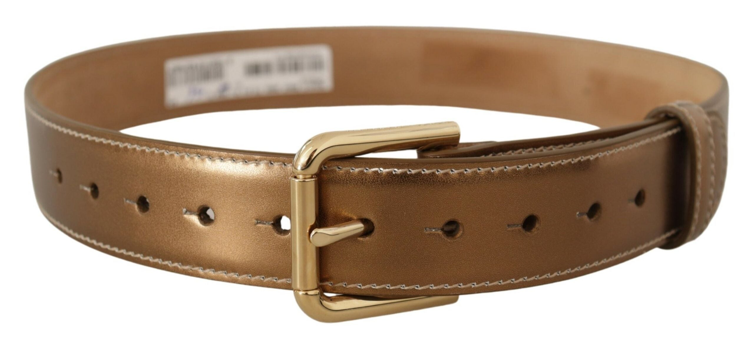 Dolce & Gabbana Elegant Bronze Leather Belt with Logo Buckle