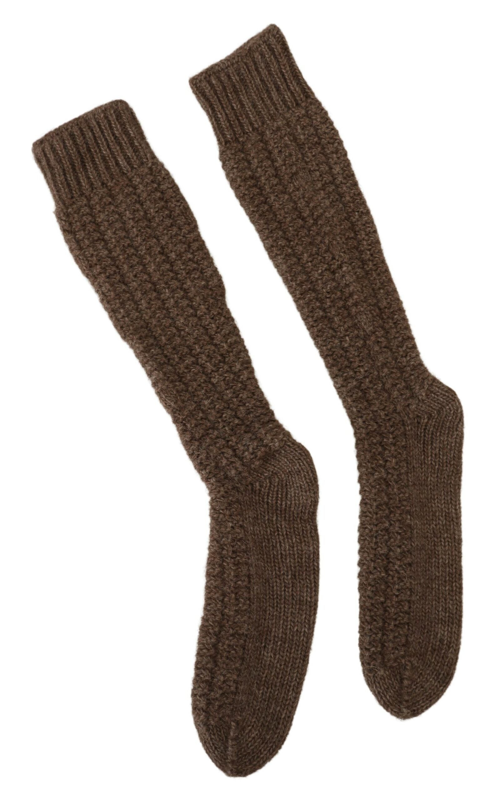 Dolce &amp; Gabbana кафяви вълнени плетени дълги телешки чорапи