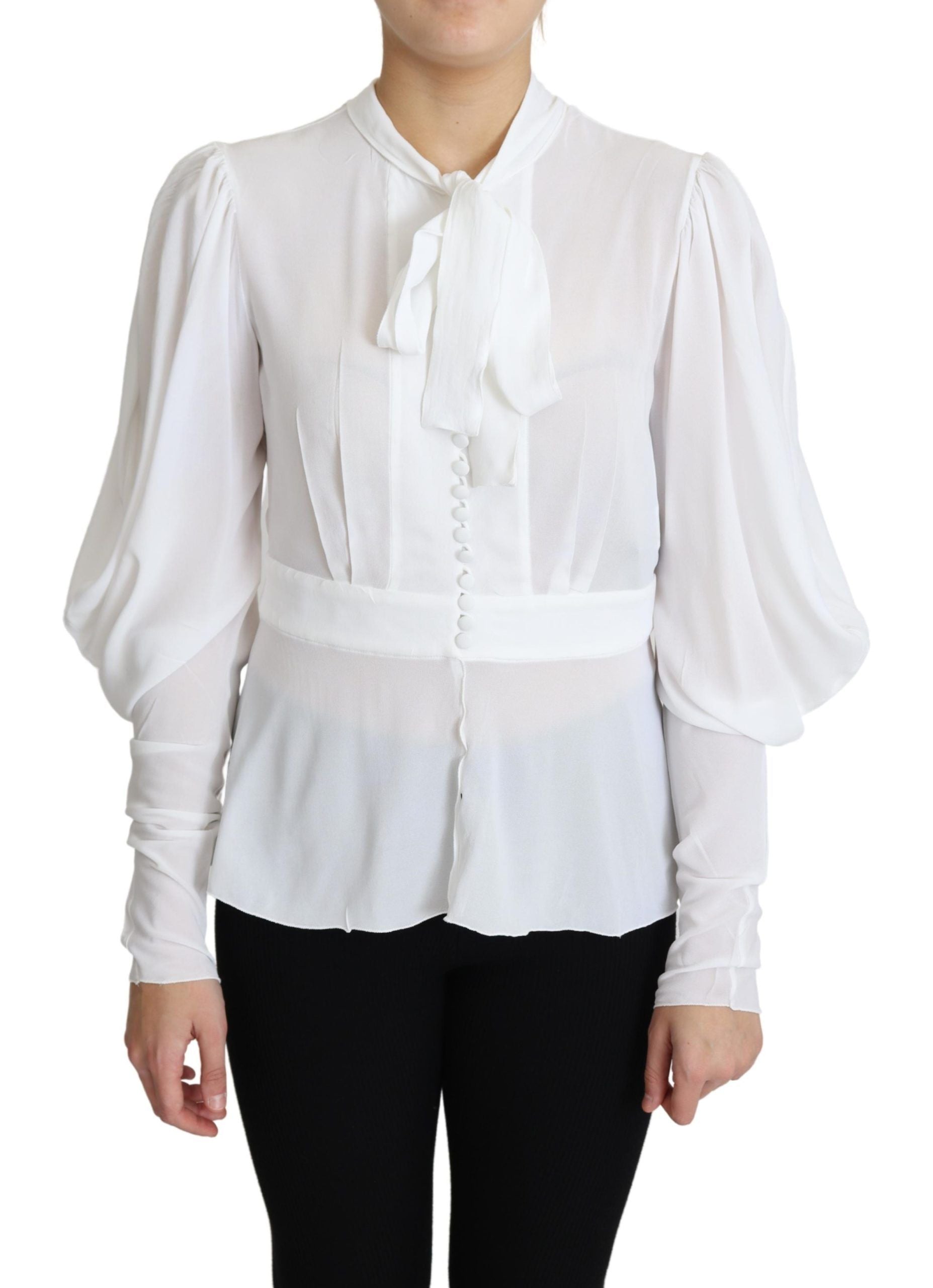 Dolce &amp; Gabbana бяла блуза Ascot яка фенер ръкави топ