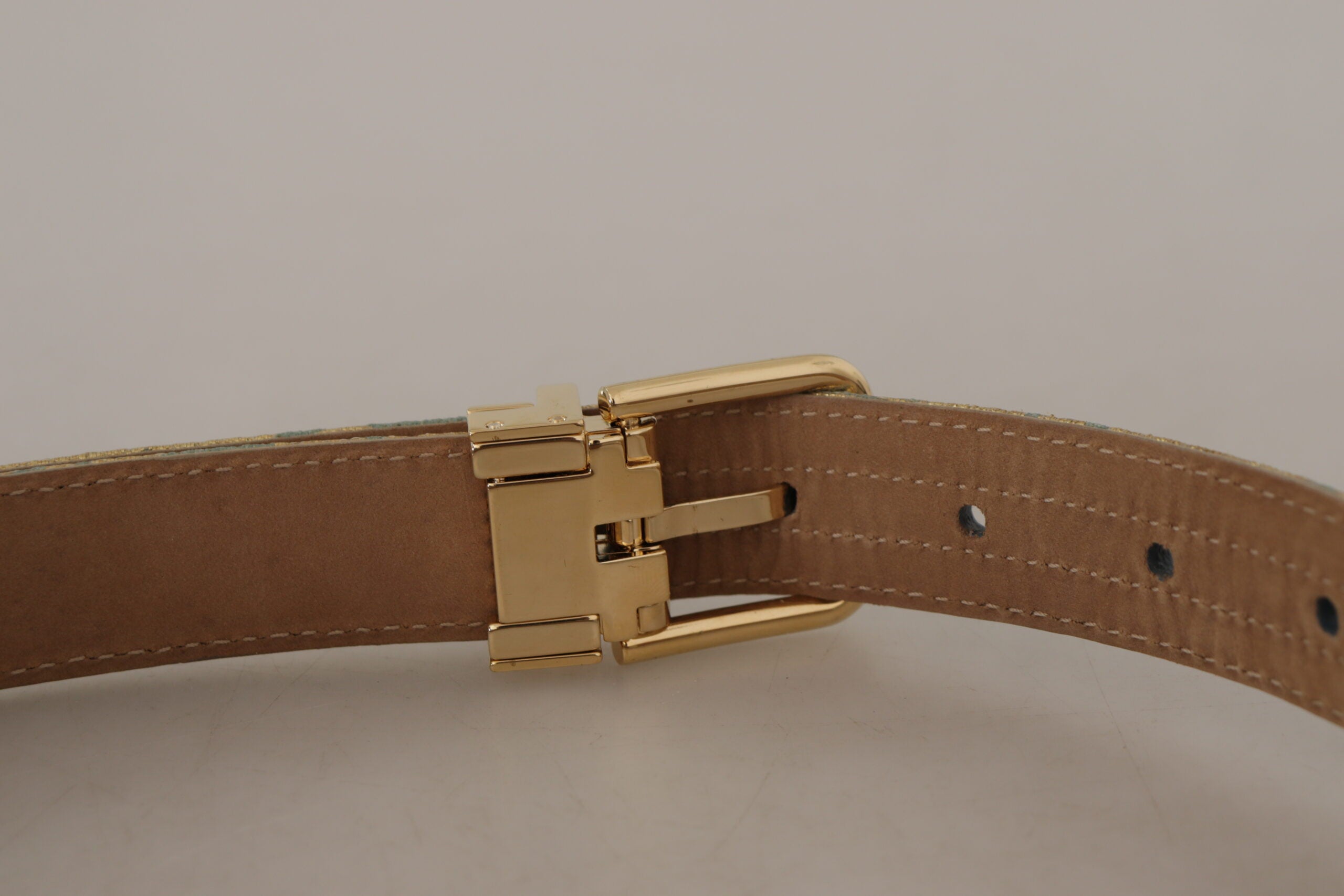 Dolce & Gabbana Elegant Light Blue Leather Belt with Gold Buckle