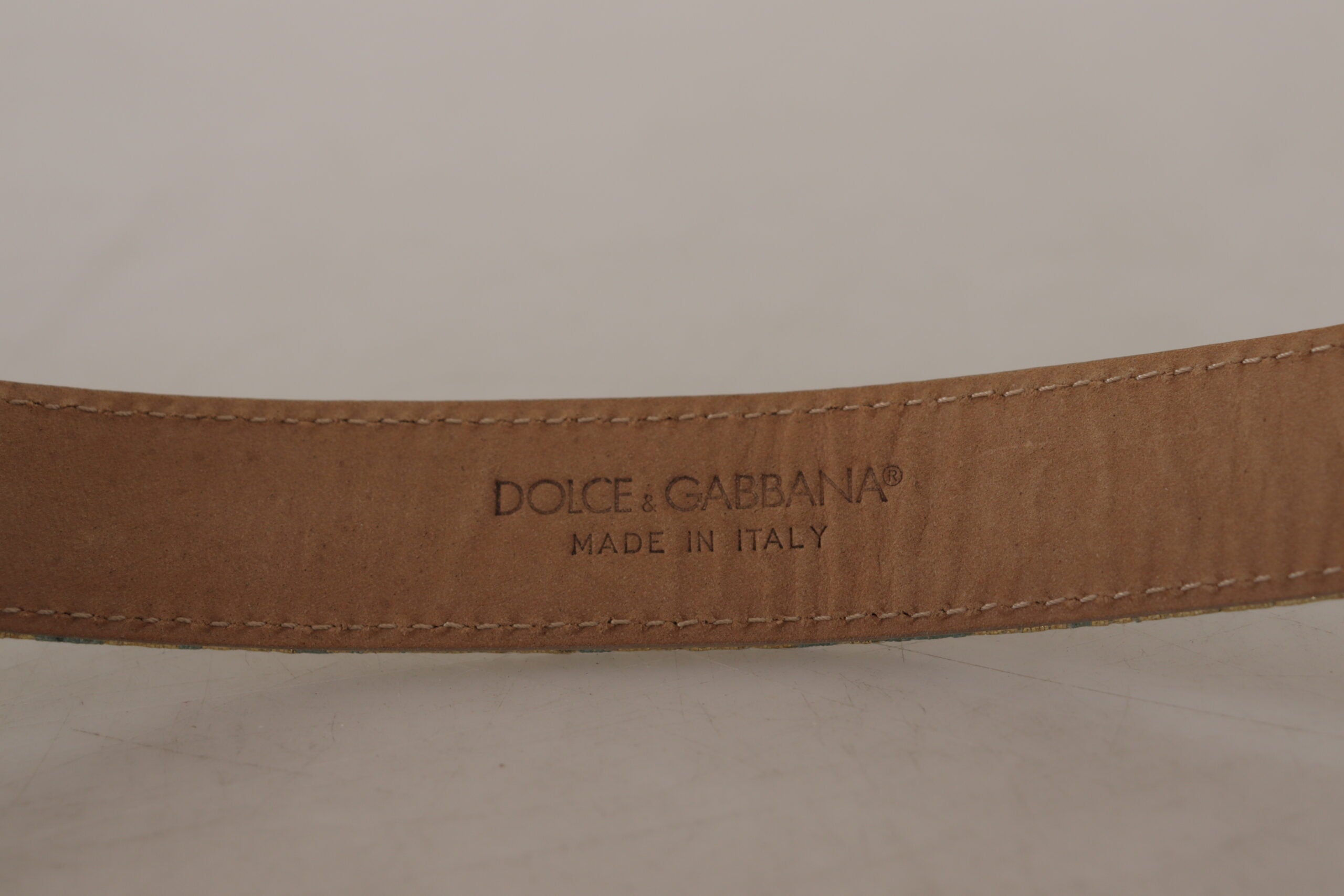 Dolce &amp; Gabbana Син кожен жакардов колан с релефна златна метална катарама