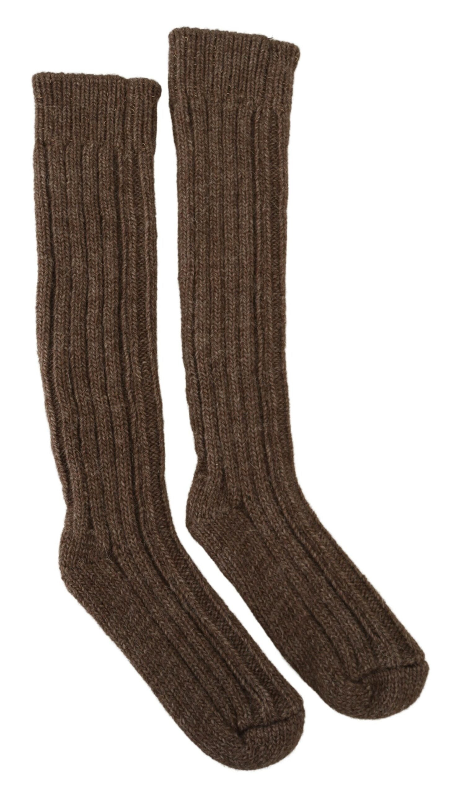 Dolce &amp; Gabbana кафяви вълнени плетени дълги телешки чорапи