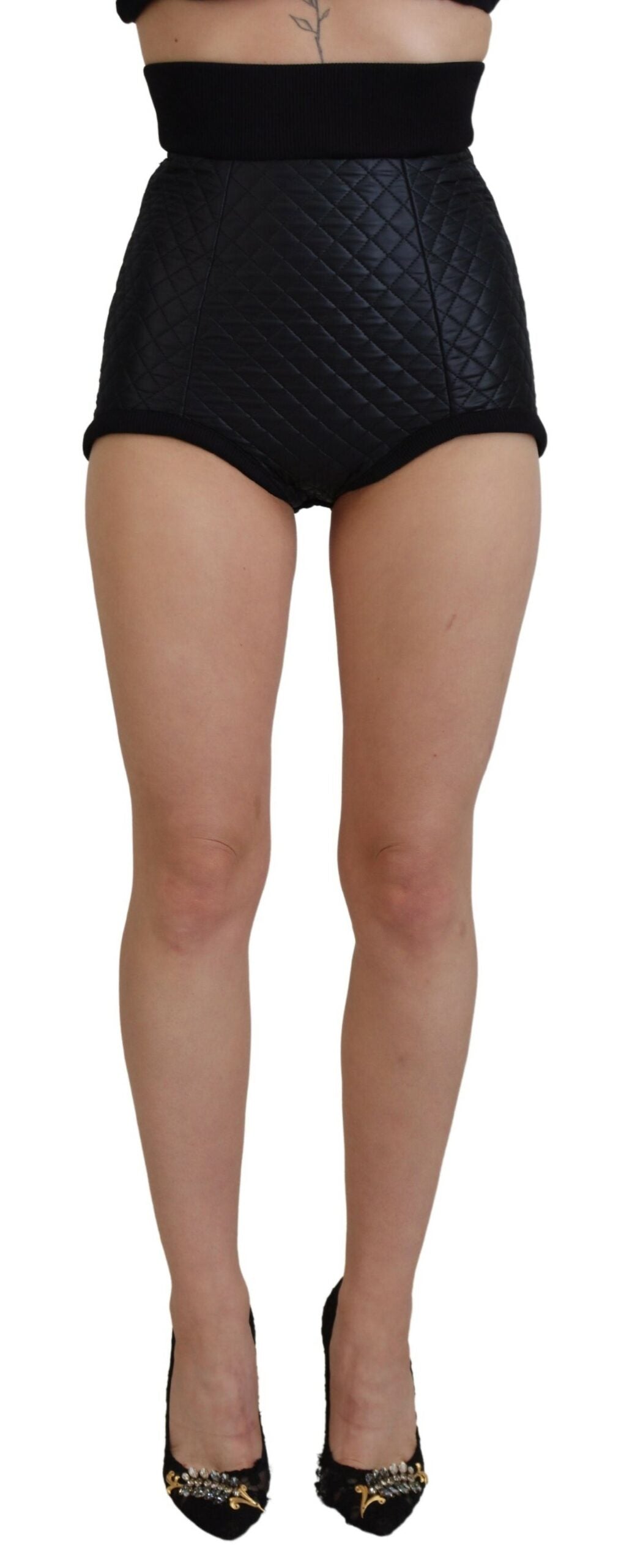 Dolce &amp; Gabbana Черни ватирани къси панталони с висока талия