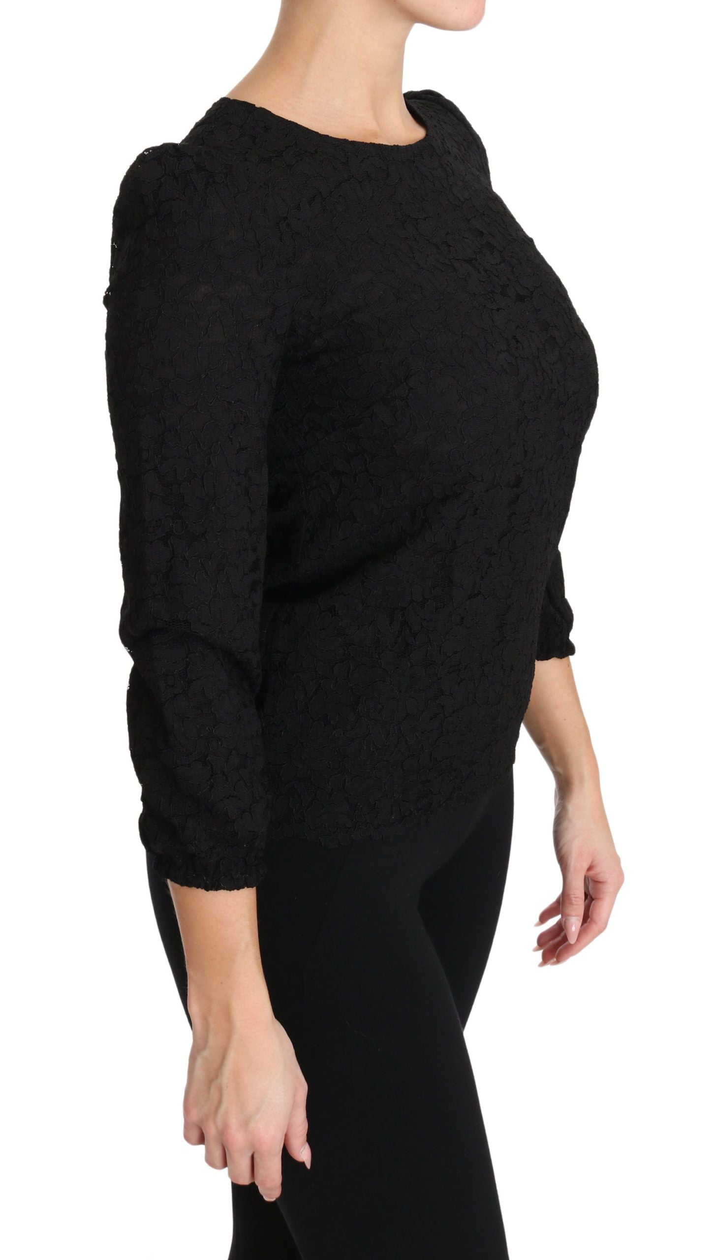 Dolce &amp; Gabbana черна блуза с дантелен цип с флорални мотиви