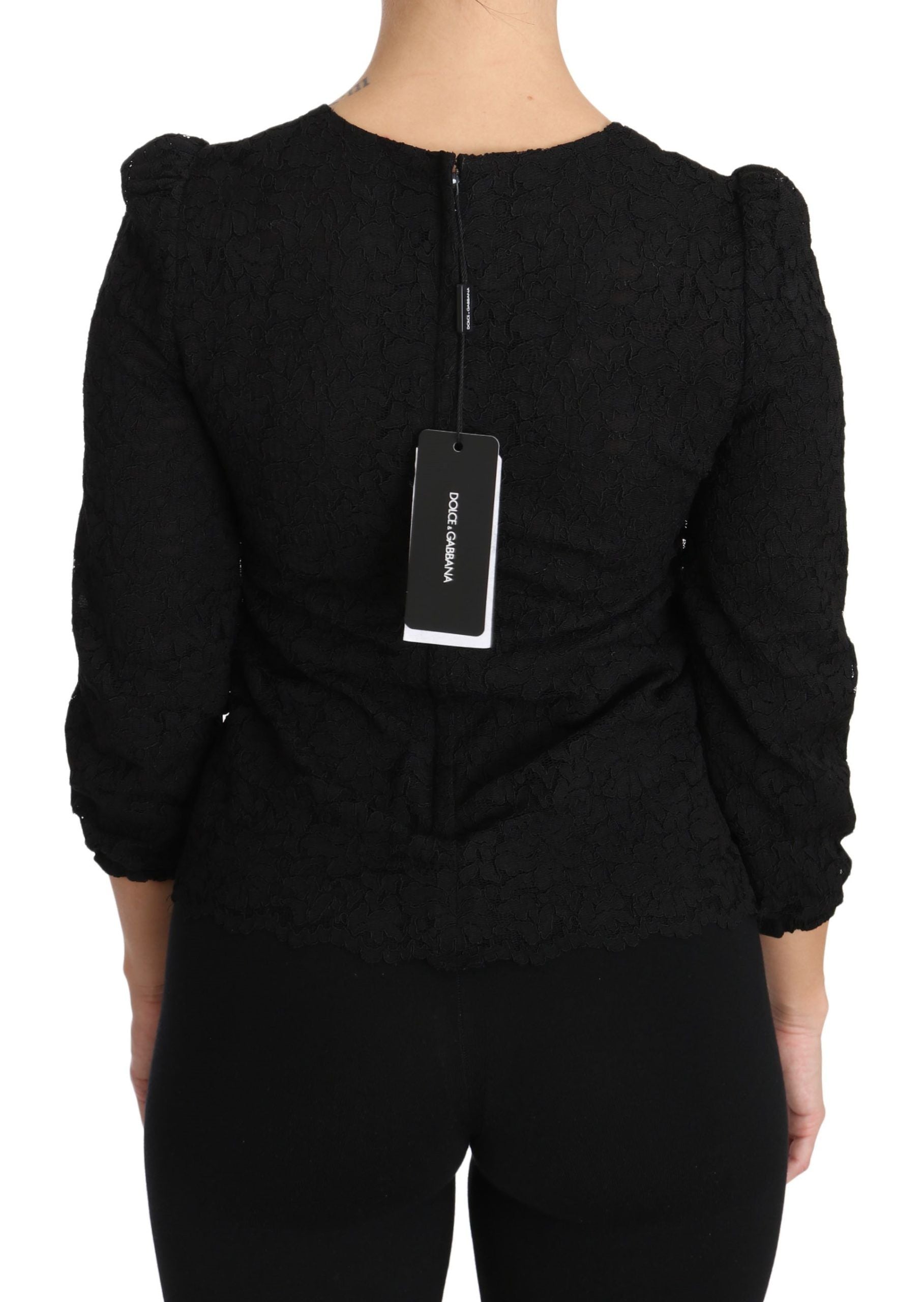 Dolce &amp; Gabbana черна блуза с дантелен цип с флорални мотиви
