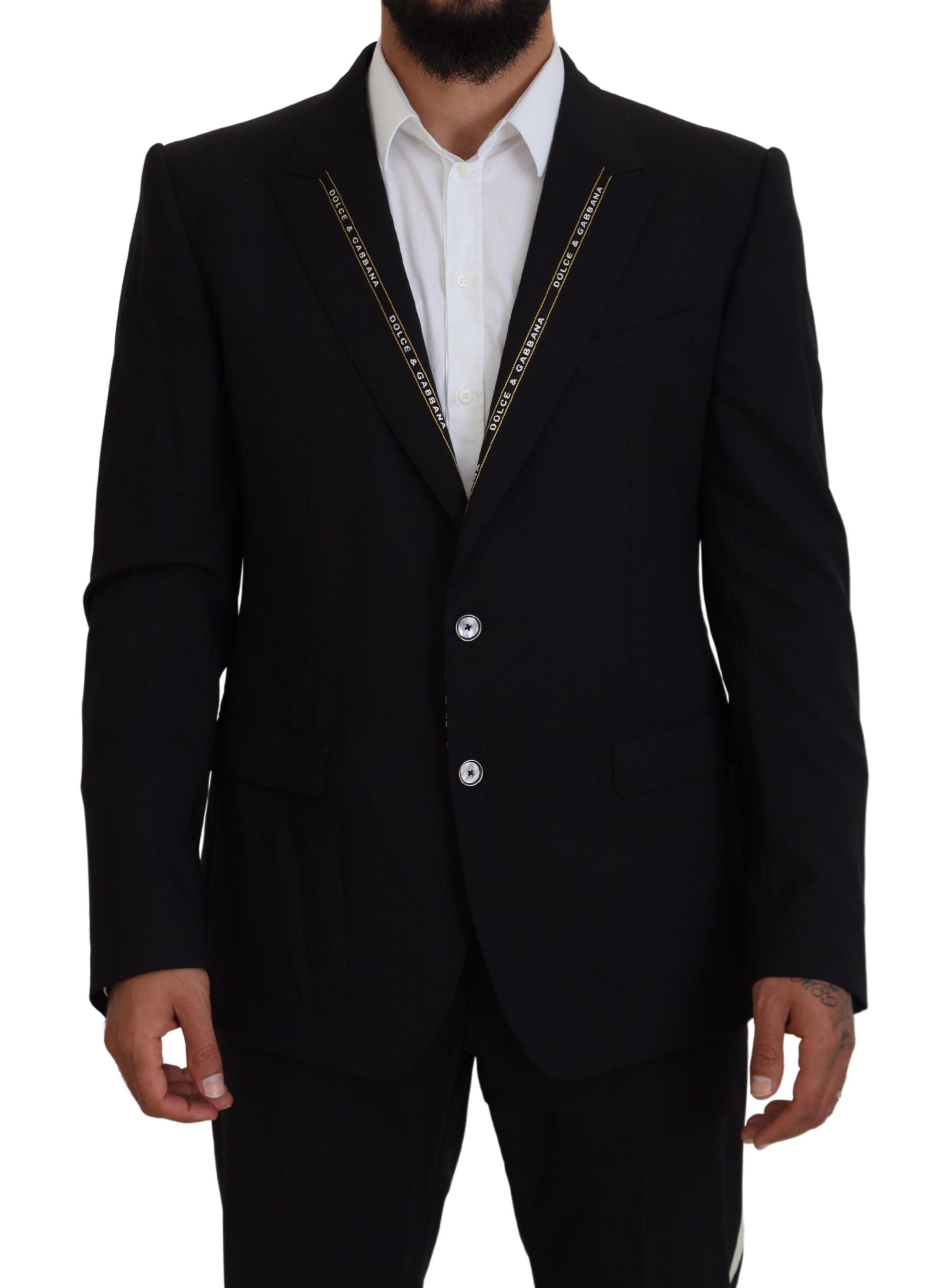Dolce &amp; Gabbana Черно вълнено еластично прилепнало сако Блейзър