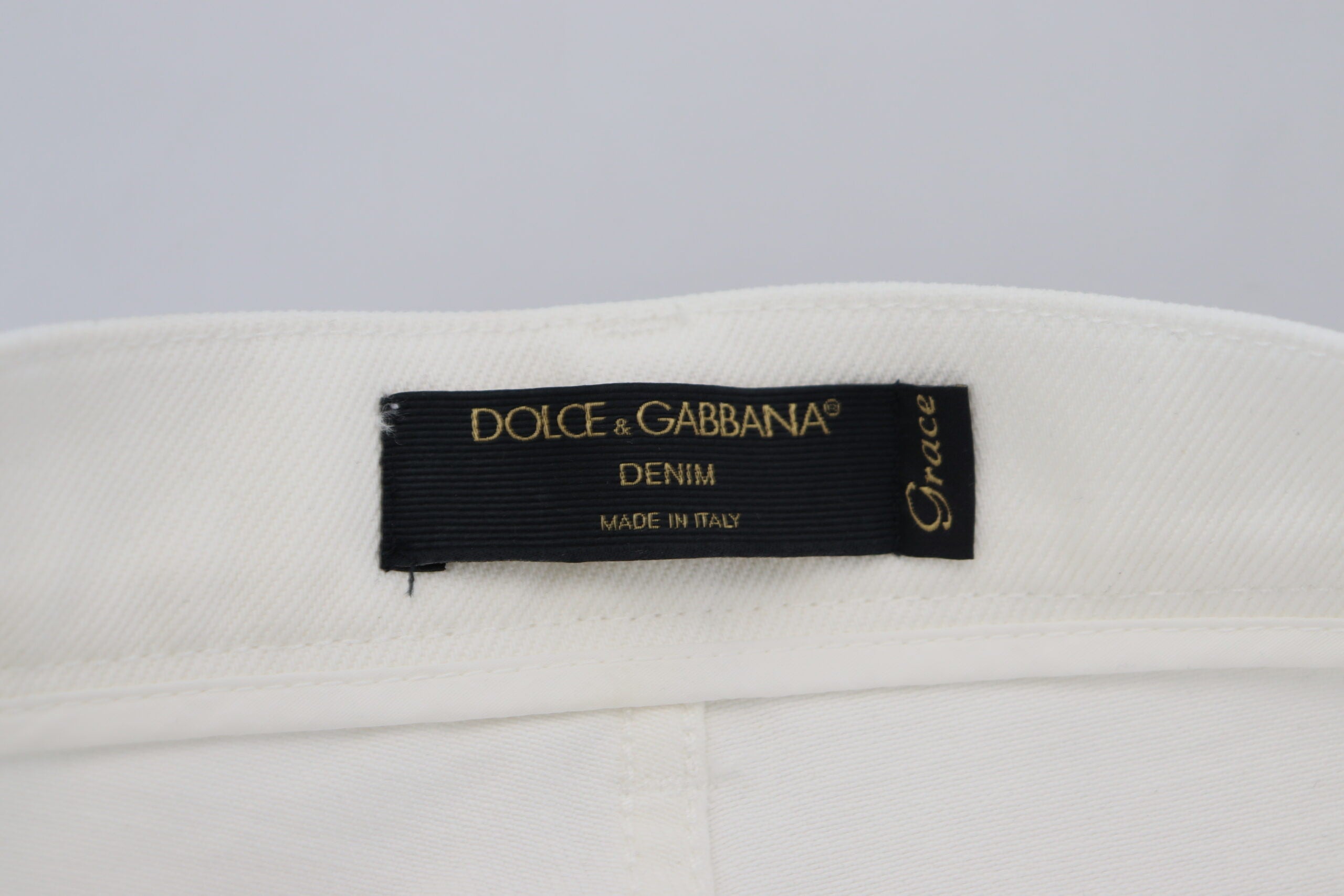 Dolce &amp; Gabbana Off White тесни памучни дънки с висока талия