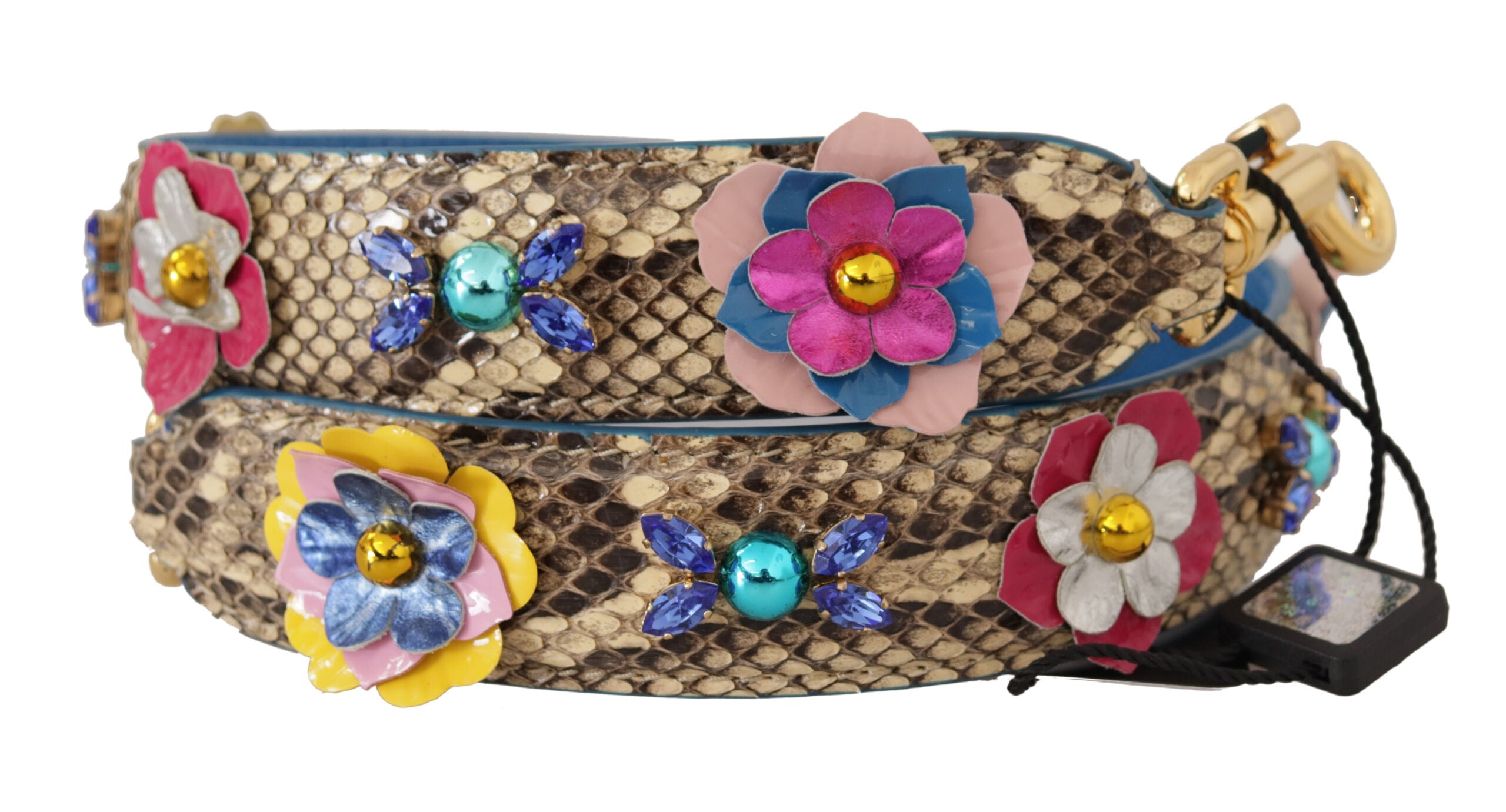 Dolce &amp; Gabbana бежова кожена презрамка от питон с флорални шипове