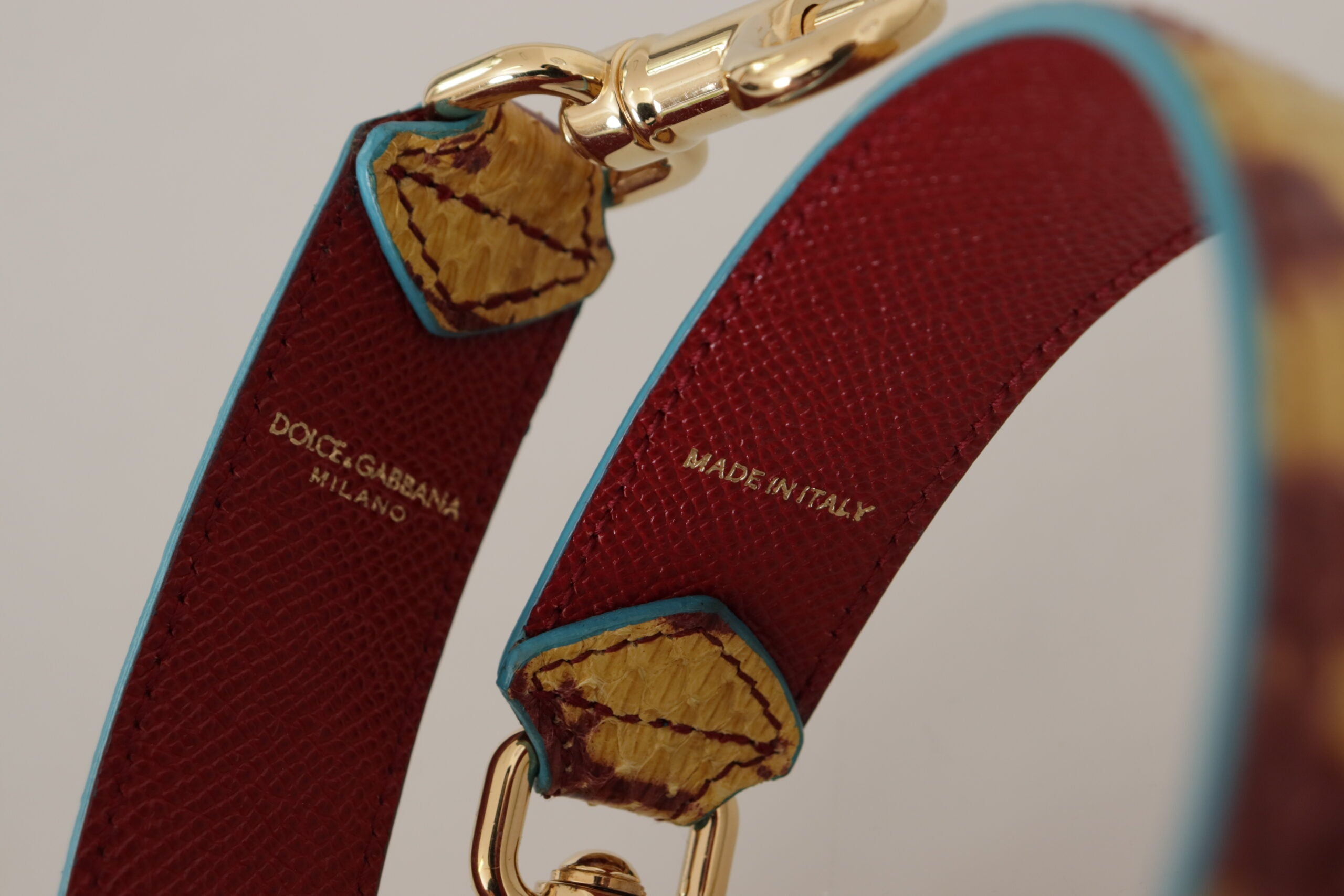 Dolce &amp; Gabbana жълто-червена кожена презрамка в златист тон