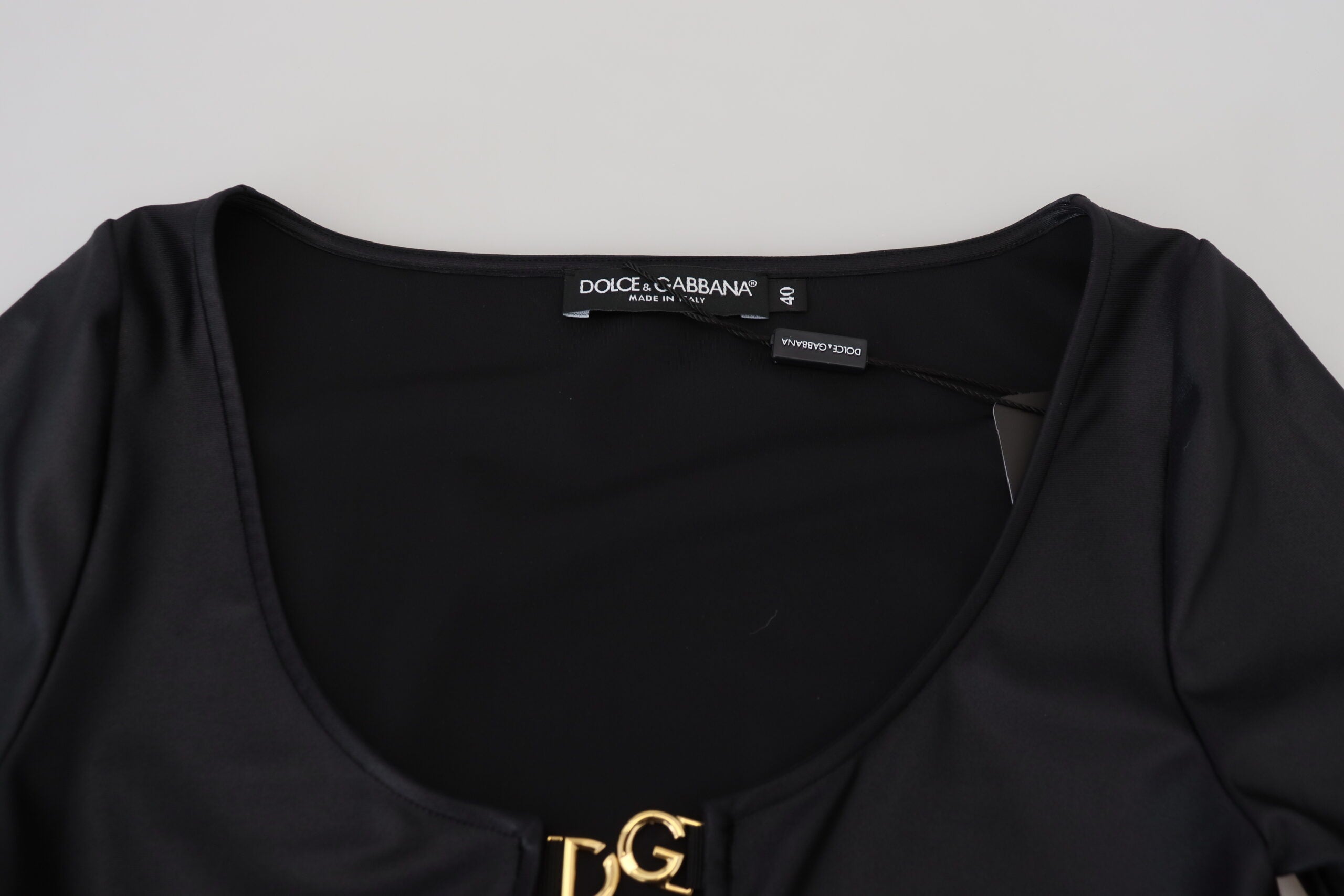 Dolce &amp; Gabbana Черно памучно еластично отворено горнище с 3/4 ръкави