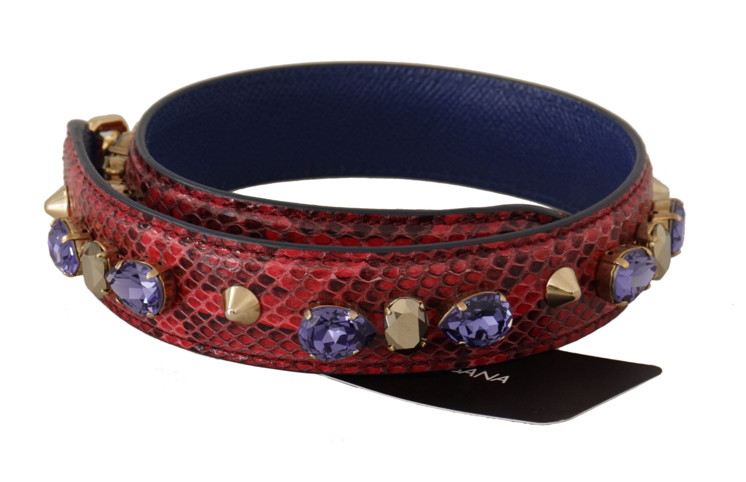 Червена екзотична кожена чанта с кристали Dolce &amp; Gabbana, презрамка за рамо