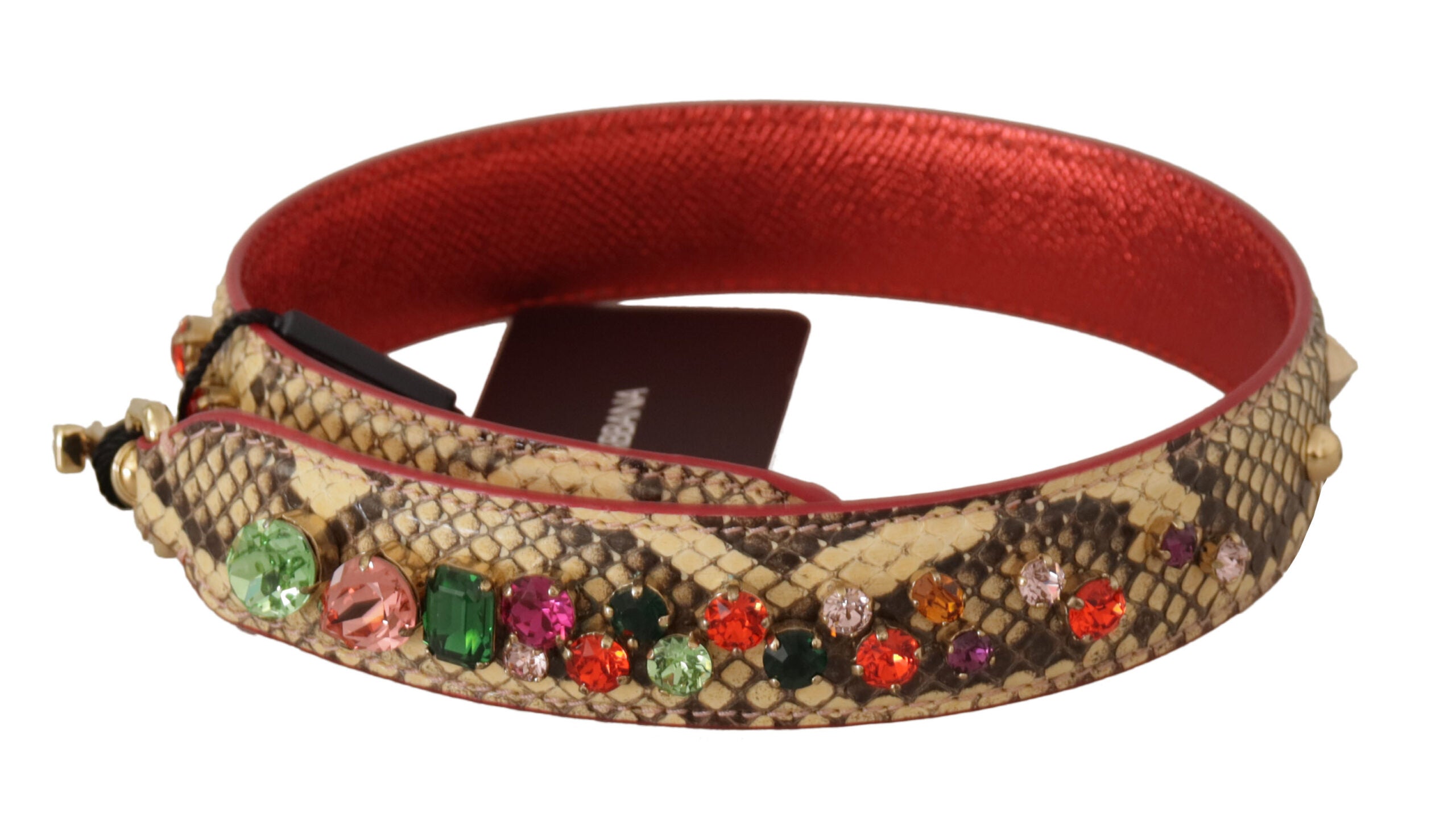 Dolce &amp; Gabbana бежова екзотична кожена каишка за рамо с кристали