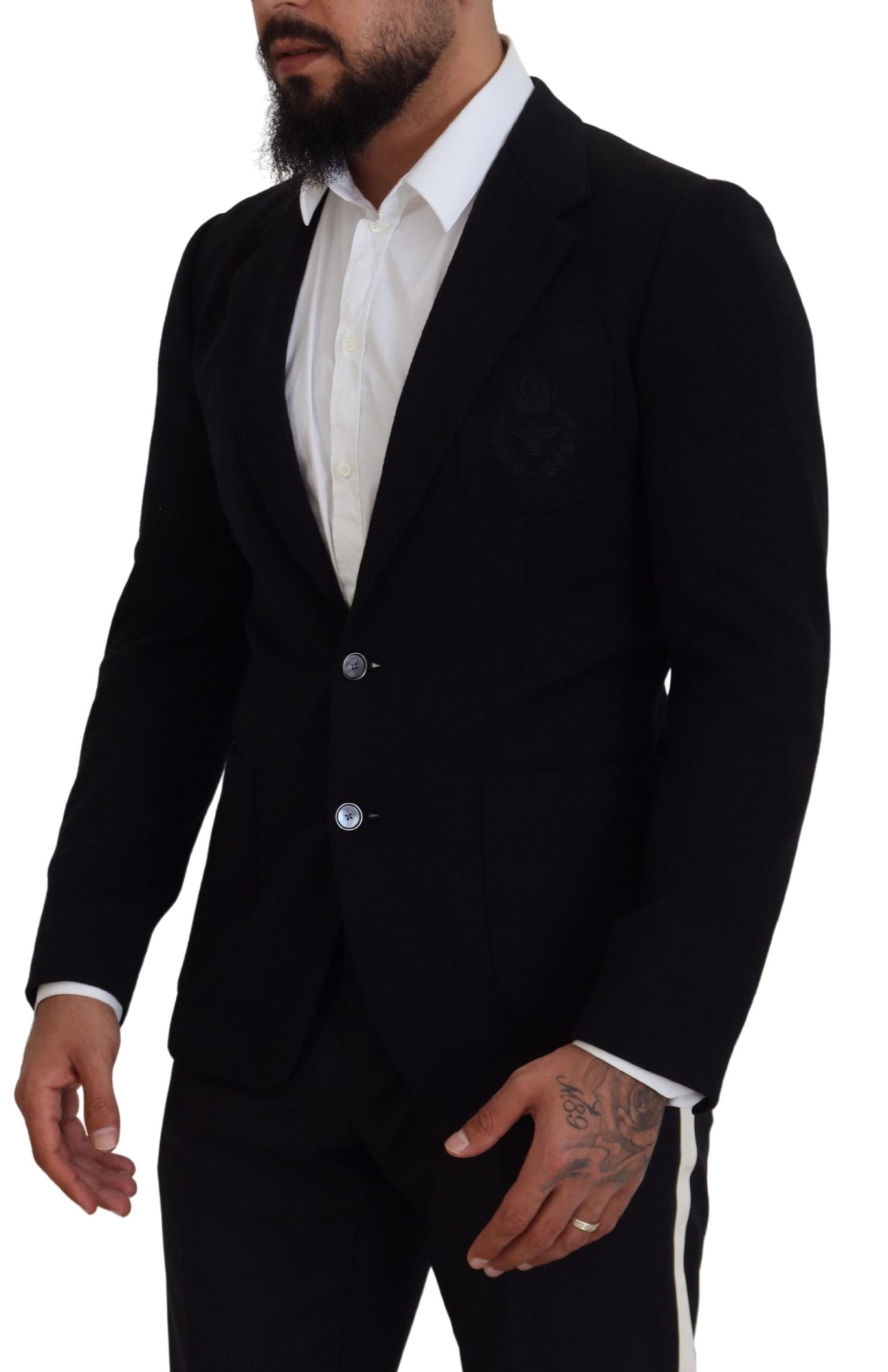 Dolce &amp; Gabbana Black Wool Crown Slim Fit Jacket Blazer