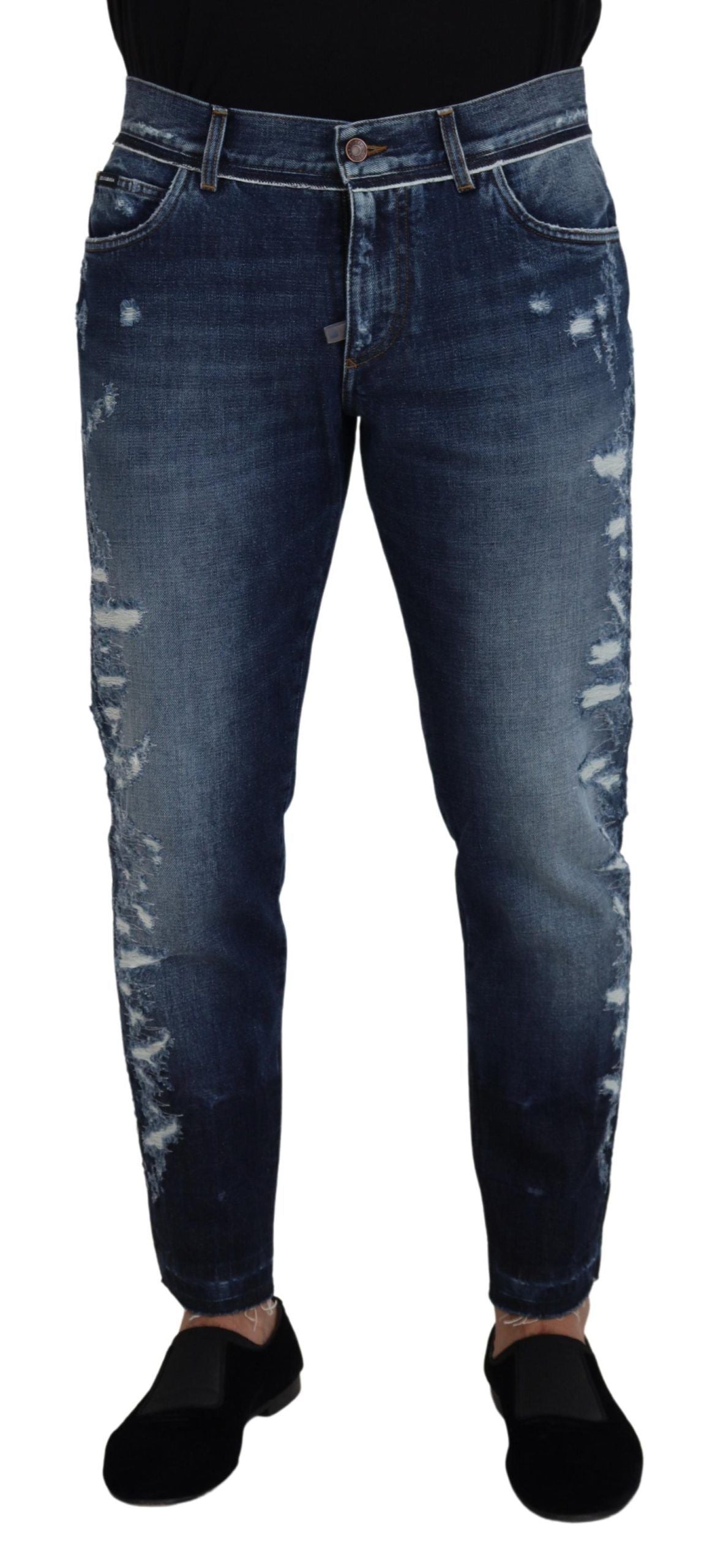 Dolce &amp; Gabbana сини изпрани памучни обикновени дънкови панталони