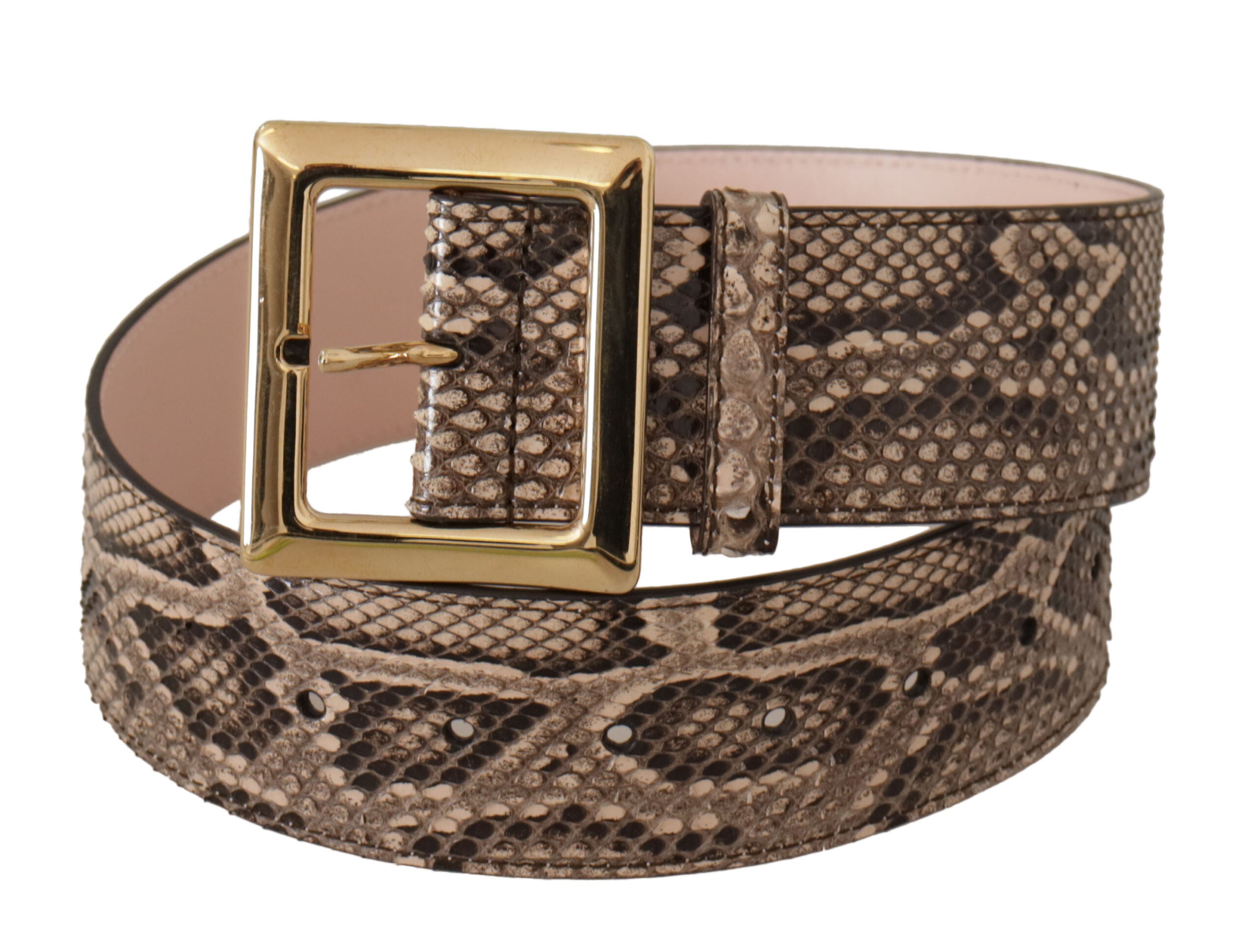 Dolce &amp; Gabbana бежов екзотичен кожен колан с широка златна метална катарама