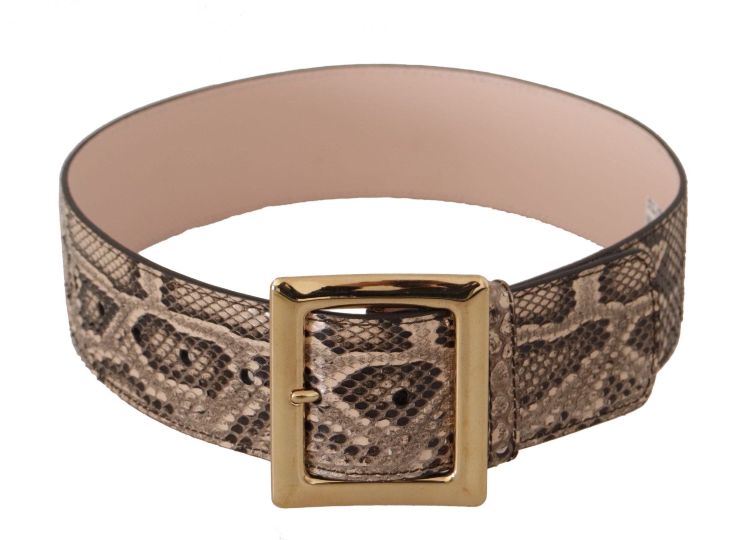Dolce &amp; Gabbana бежов екзотичен кожен колан с широка златна метална катарама
