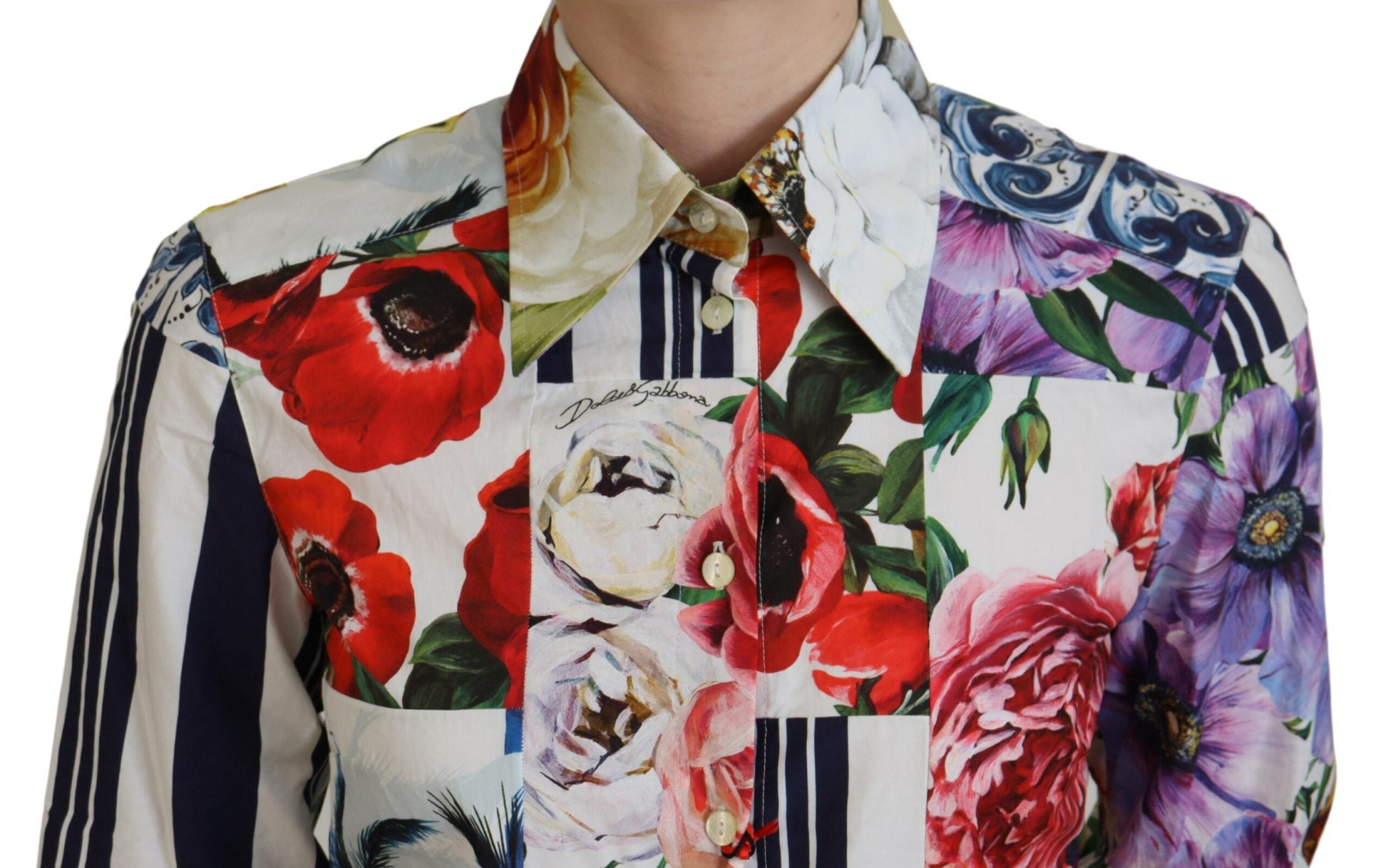 Многоцветна памучна блуза с яка на цветя Dolce &amp; Gabbana