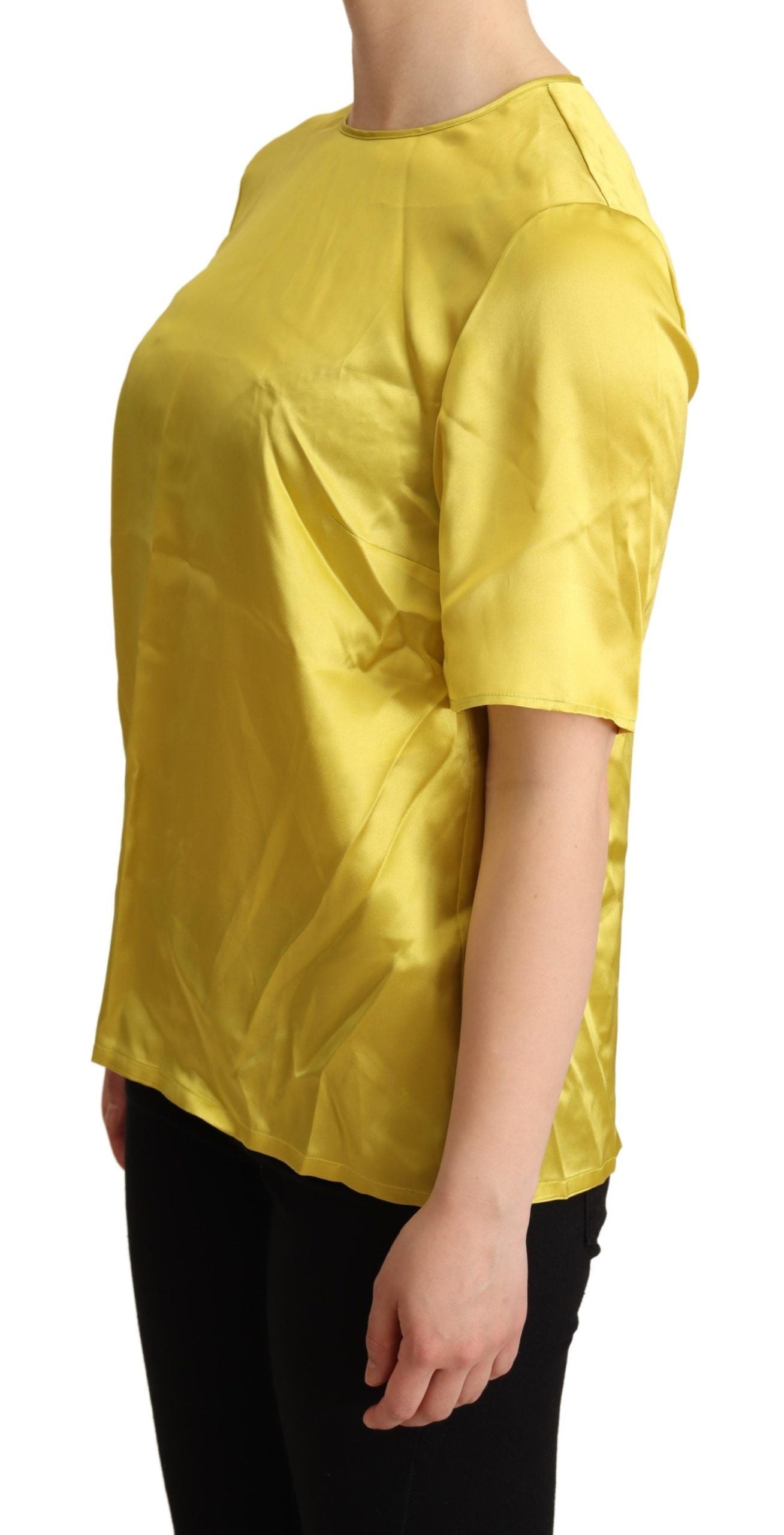 Жълта копринена тениска с къс ръкав Dolce &amp; Gabbana