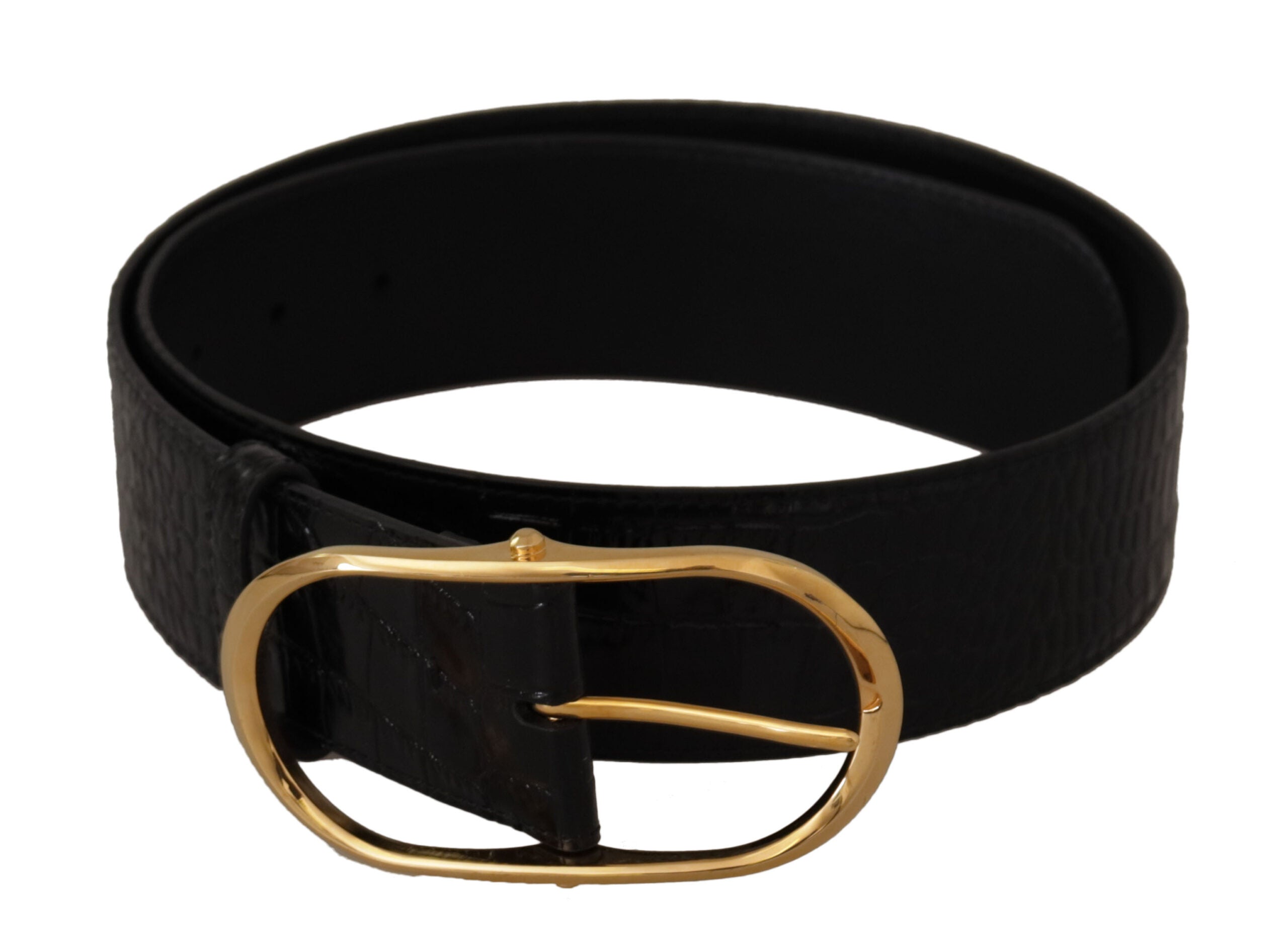 Dolce &amp; Gabbana Черен релефен кожен колан с метална катарама в златист цвят