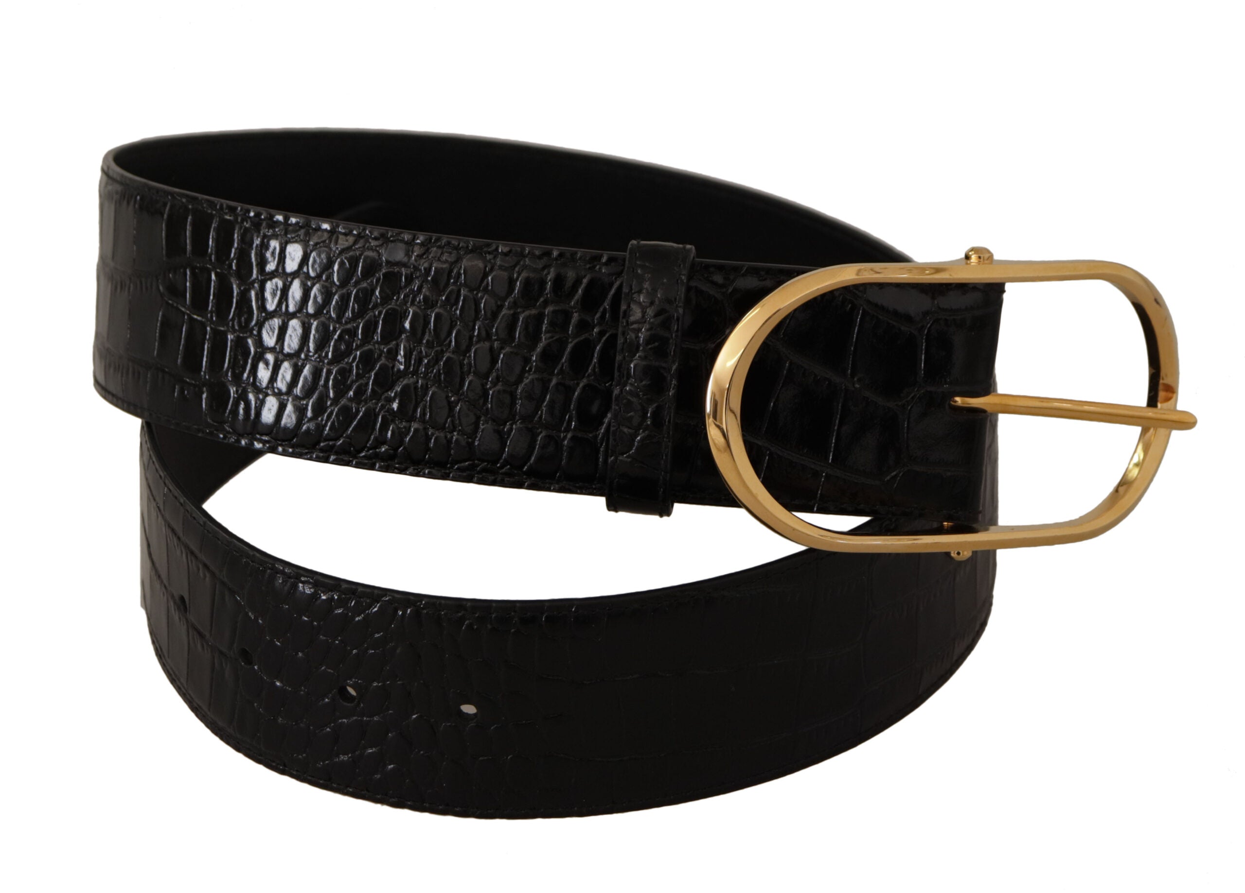 Dolce &amp; Gabbana Черен релефен кожен колан с метална катарама в златист цвят