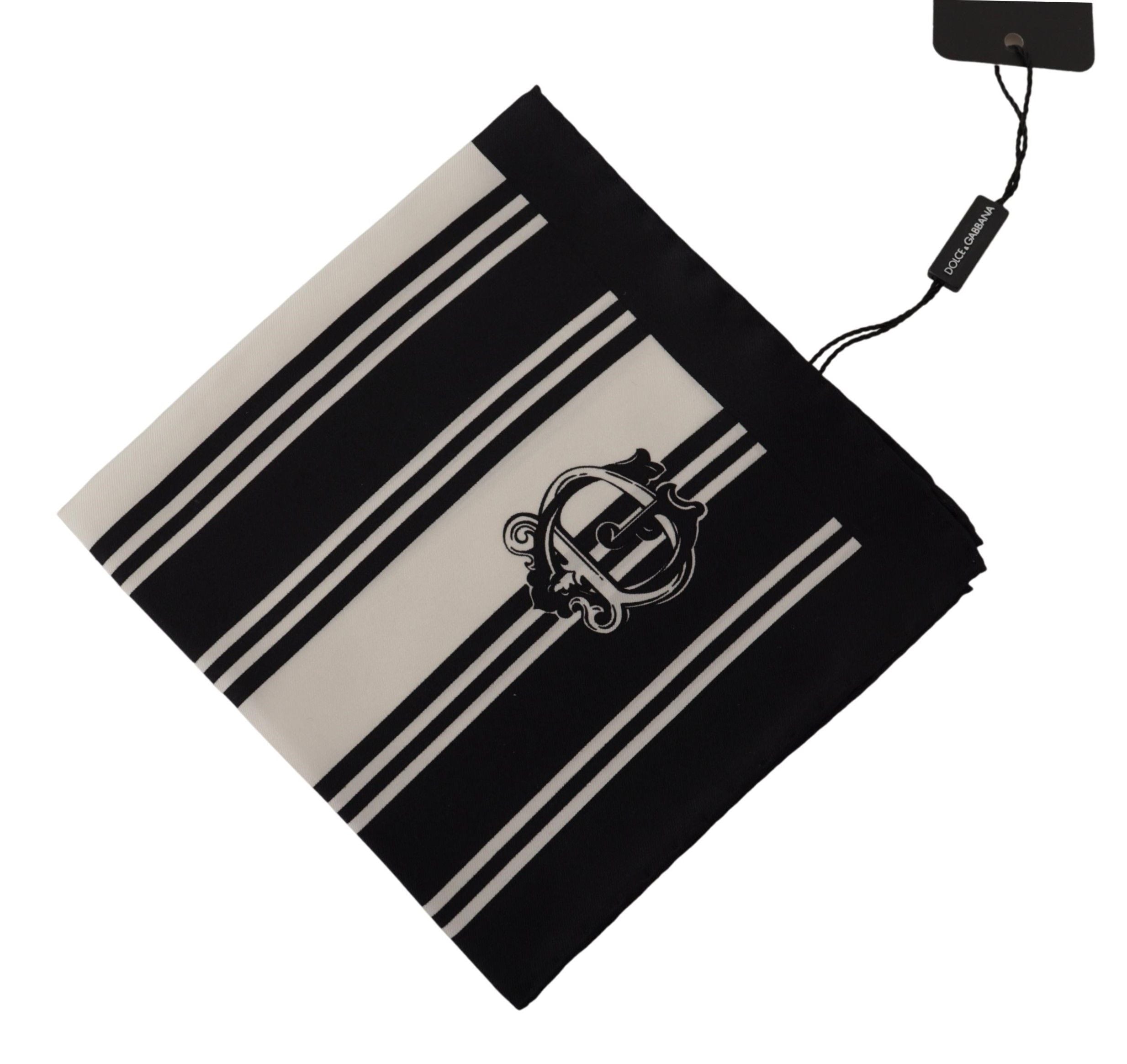 Dolce &amp; Gabbana, черни копринени райета, квадратен шал с щампа на DG лого