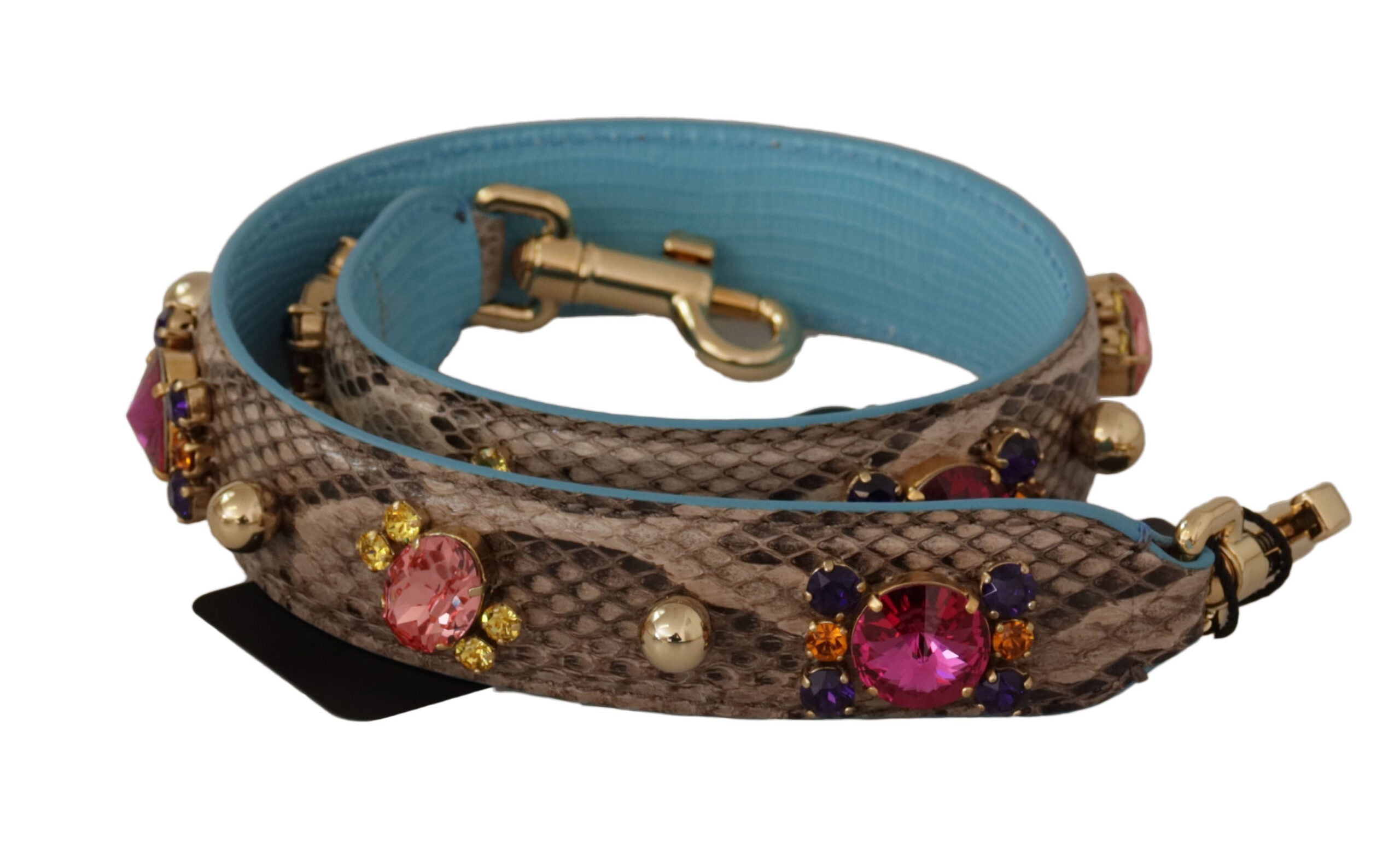 Dolce &amp; Gabbana кафява екзотична кожена каишка за рамо с кристали
