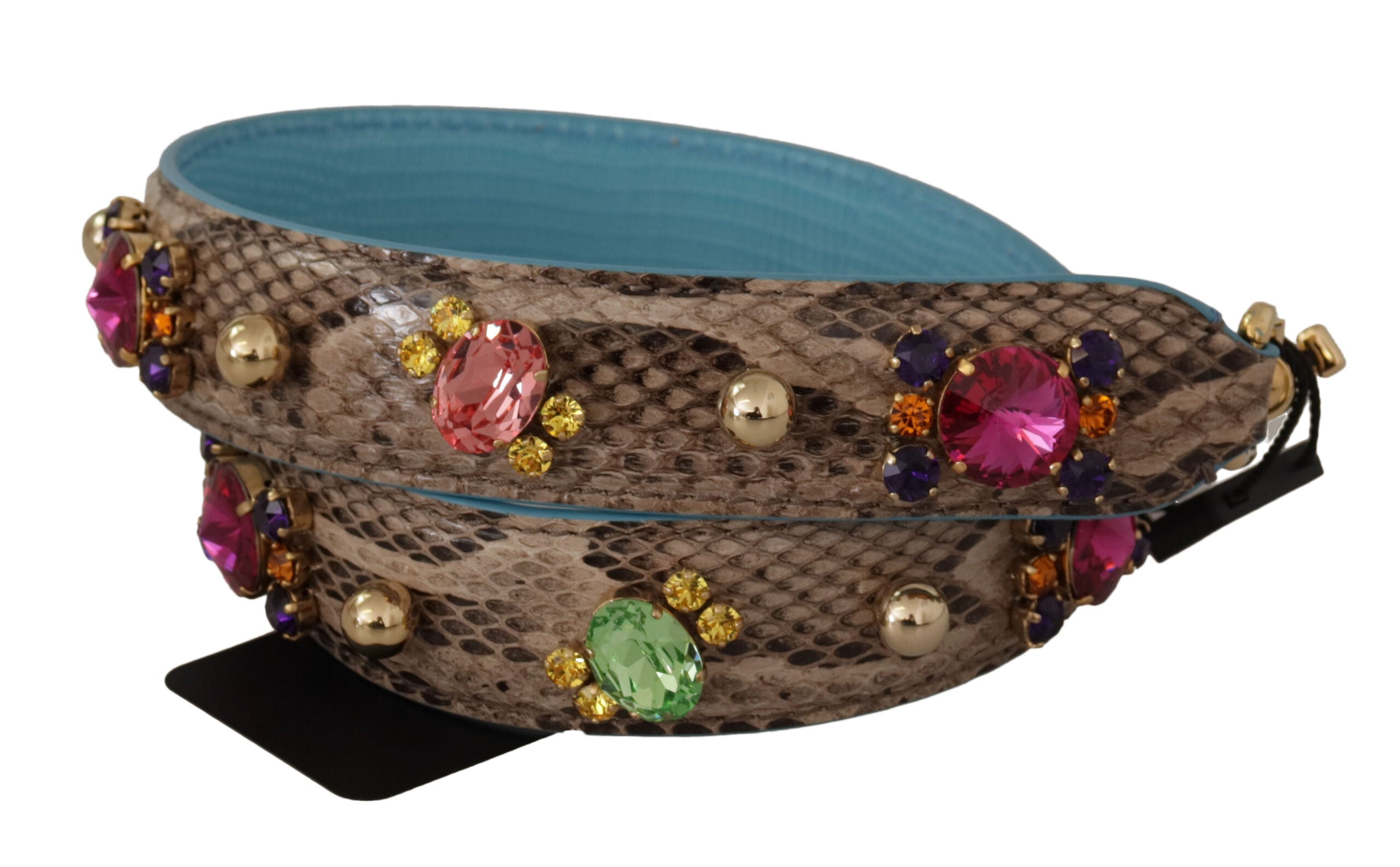 Dolce &amp; Gabbana кафява екзотична кожена каишка за рамо с кристали