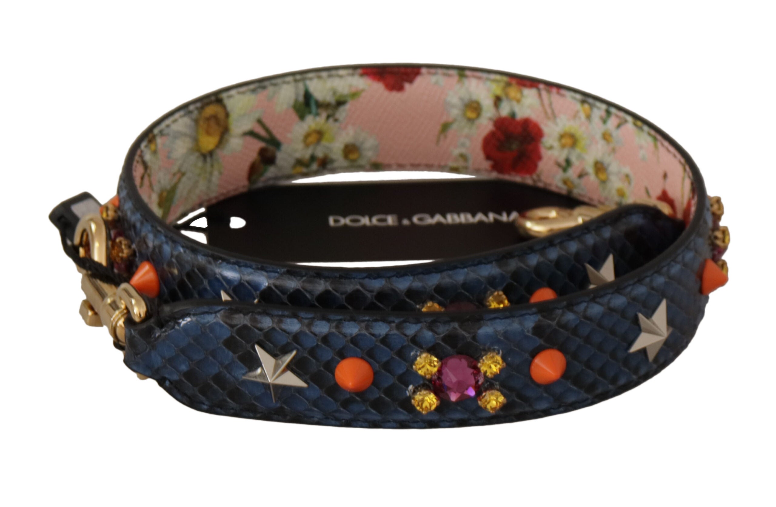 Реверсивна презрамка за рамо Dolce &amp; Gabbana от синя екзотична кожа с кристали