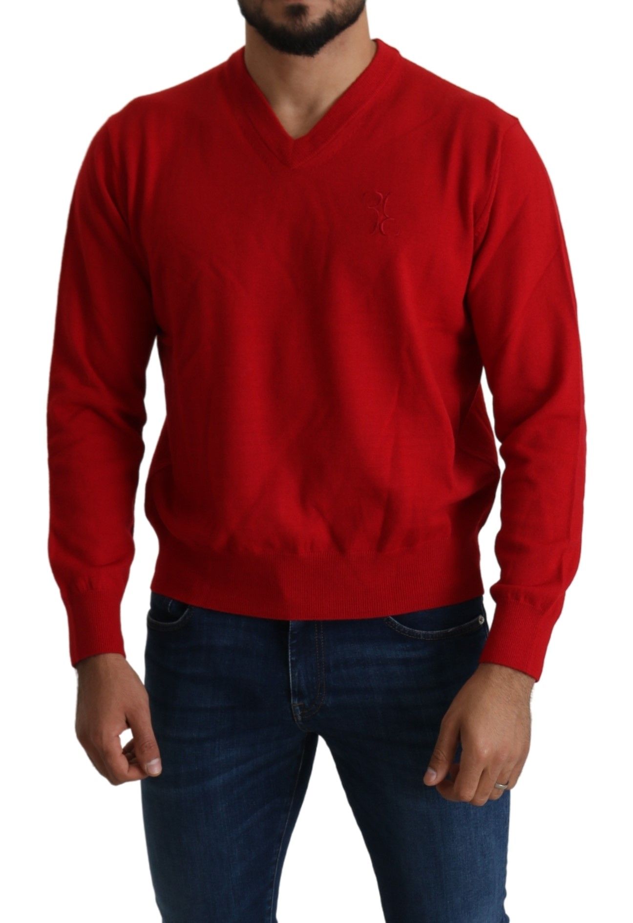 Червен вълнен пуловер с V-образно деколте Billionaire Italian Couture