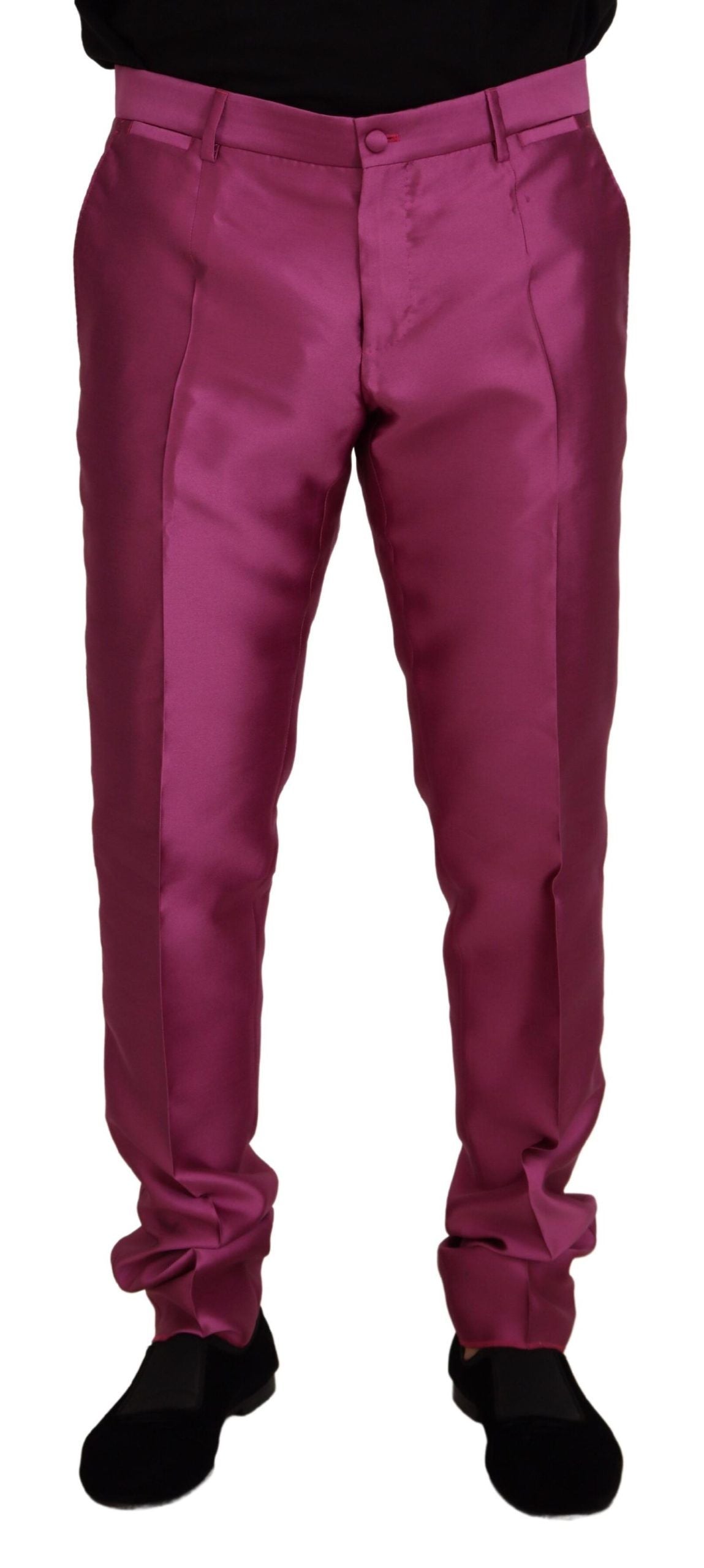 Dolce &amp; Gabbana Pink Silk Slim Trousers Dress Официални панталони