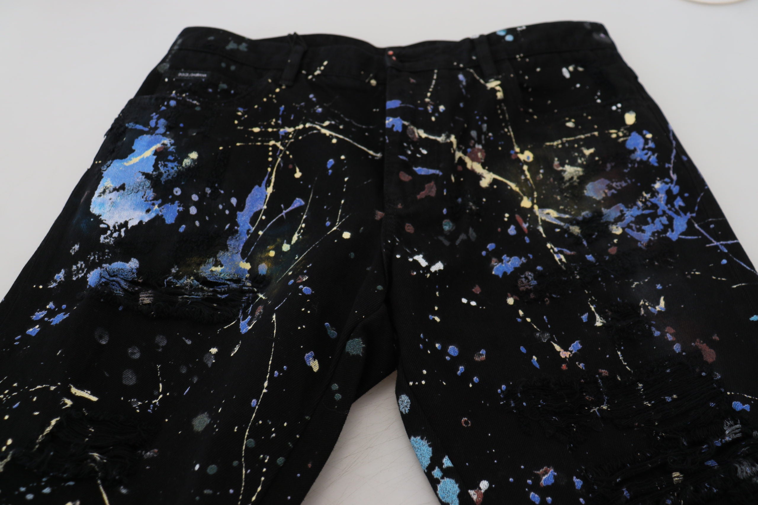 Дънкови дънки Dolce &amp; Gabbana с черни памучни цветни щампи