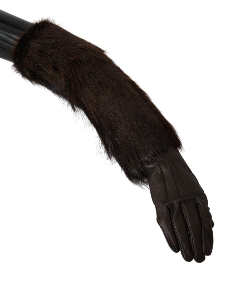 Dolce &amp; Gabbana Кафяви ръкавици с дълги до лакътя кожени кожени ръкавици