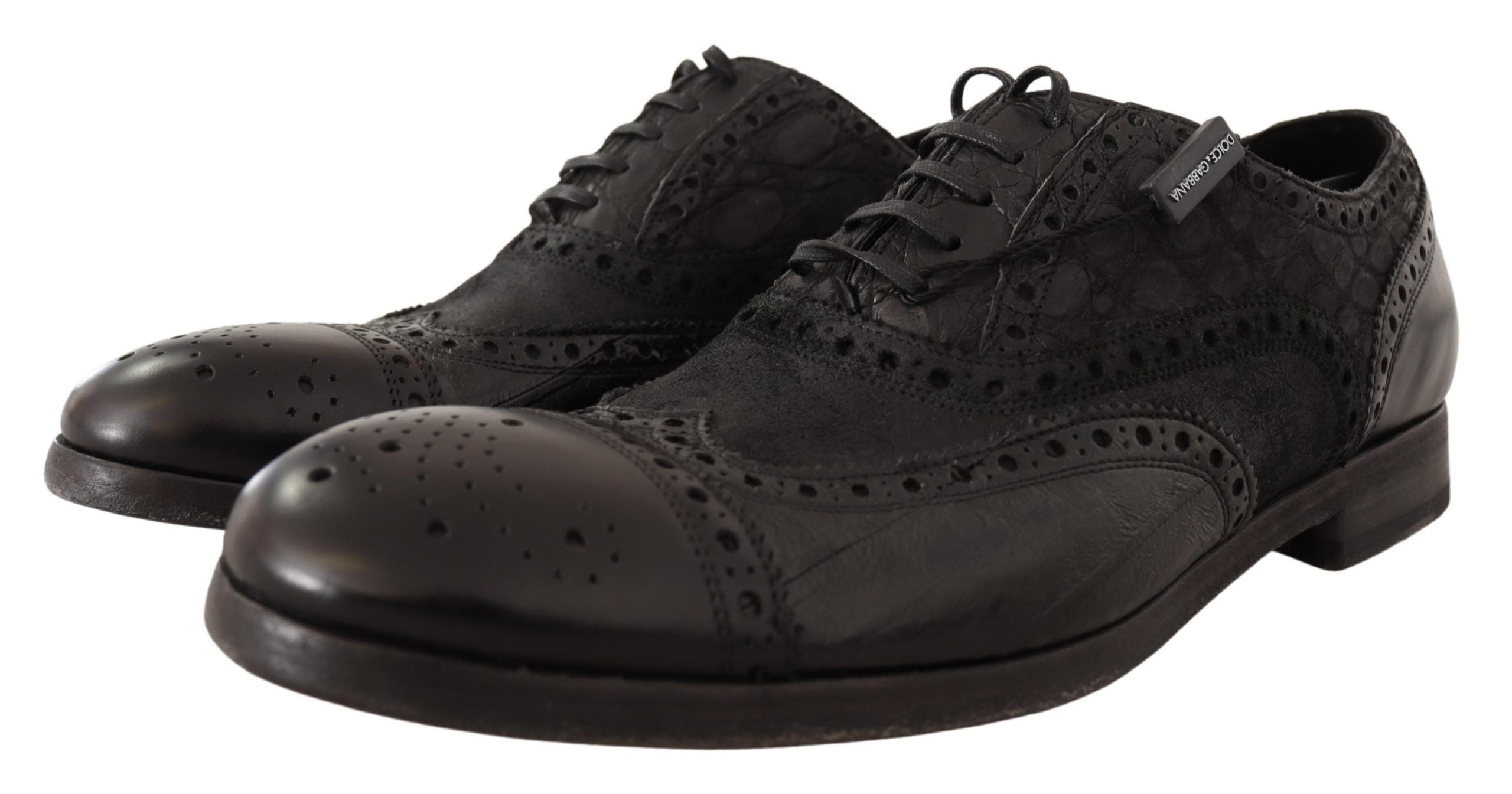 Dolce &amp; Gabbana, черни кожени мъжки официални обувки Brogue Wing Tip