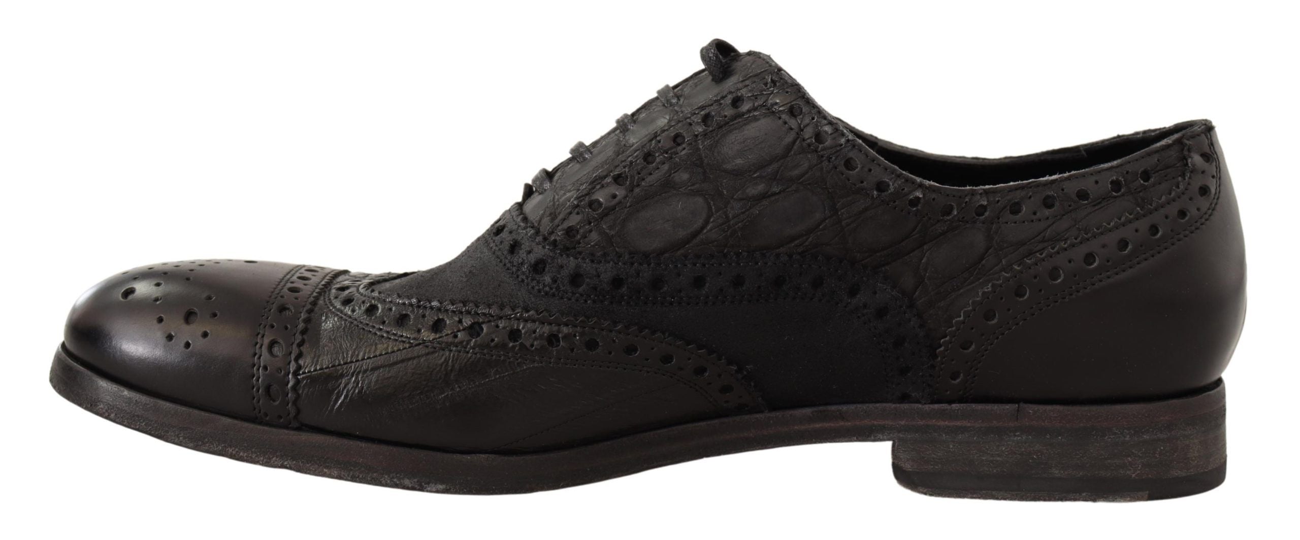 Dolce &amp; Gabbana, черни кожени мъжки официални обувки Brogue Wing Tip