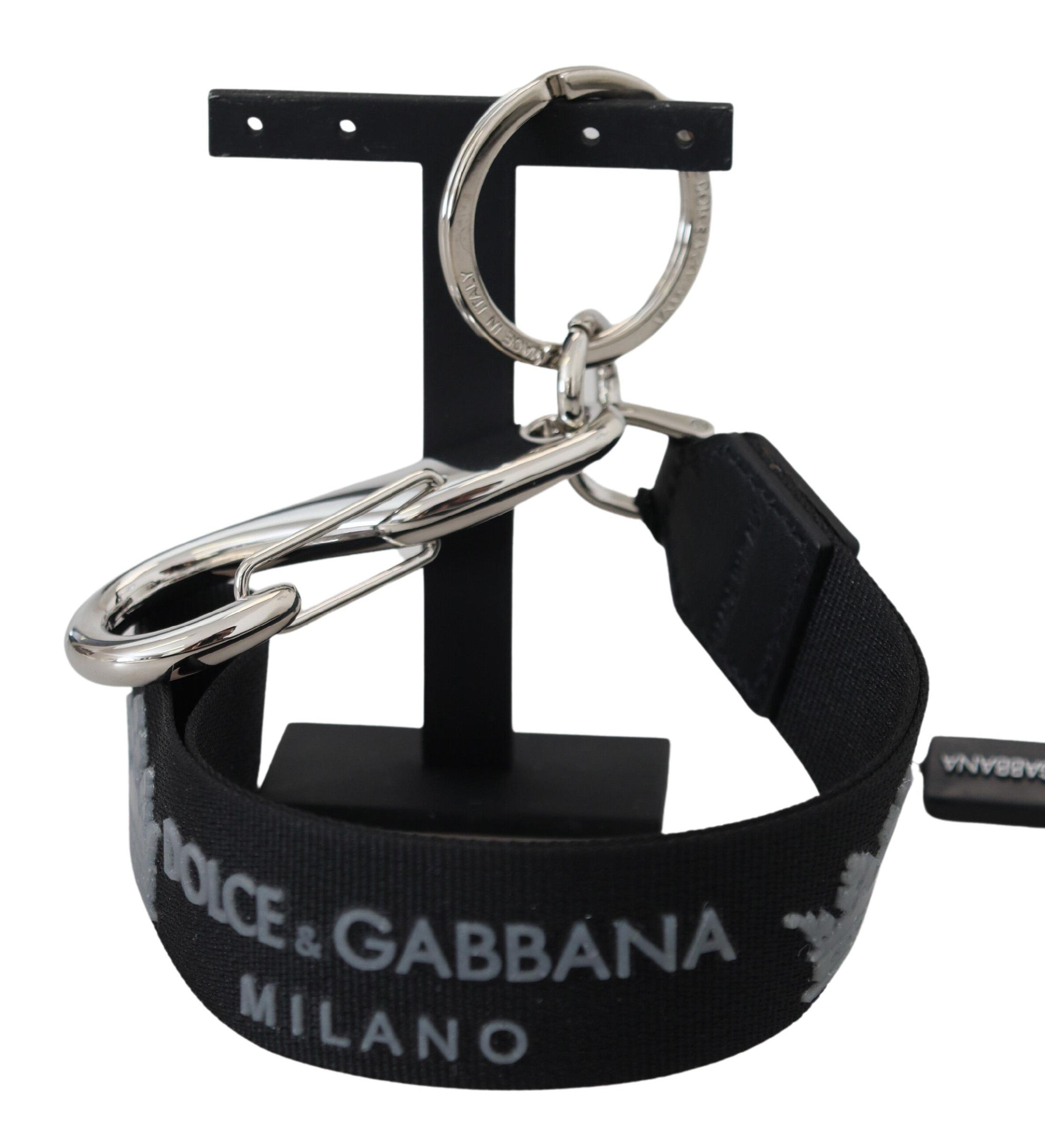Месингов ключодържател с черно полиестерно лого на Dolce &amp; Gabbana в сребрист тон