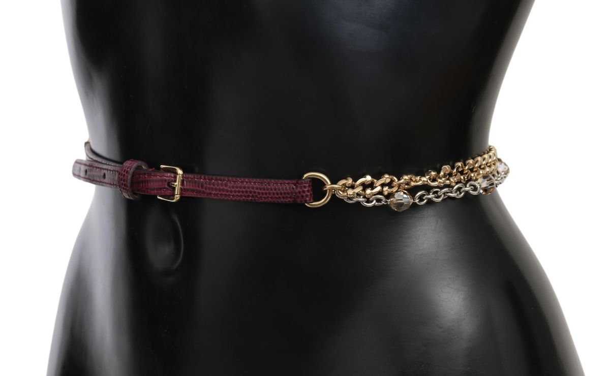 Dolce &amp; Gabbana лилав кожен колан със златна верига и кристален пояс