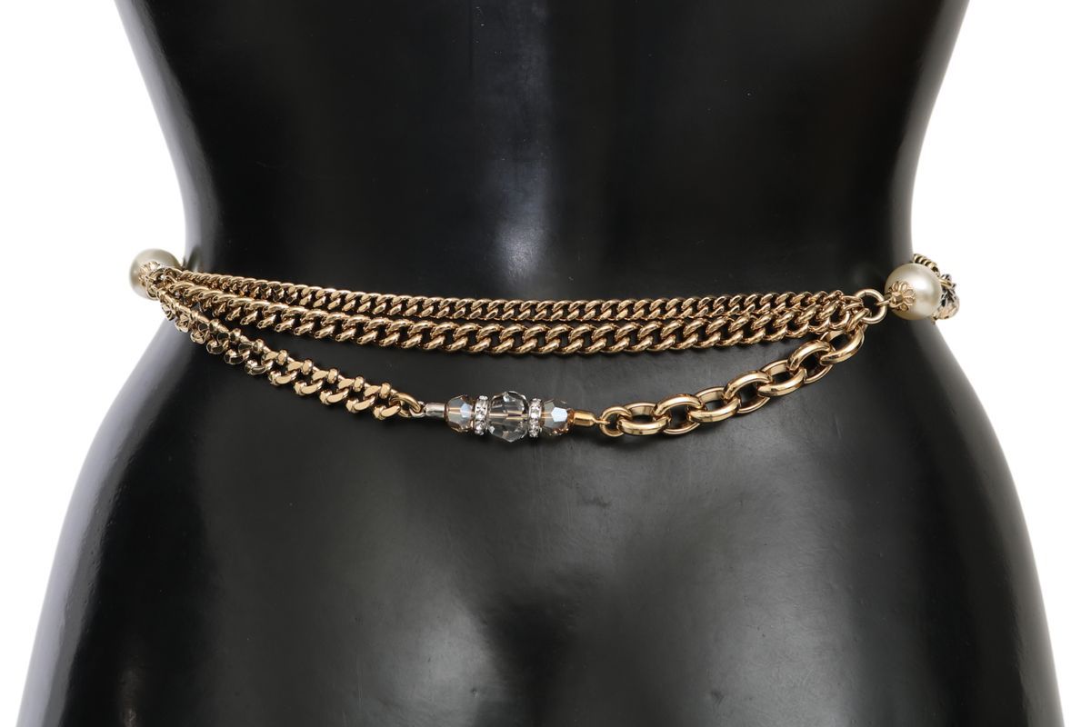 Dolce &amp; Gabbana лилав кожен колан със златна верига и кристален пояс