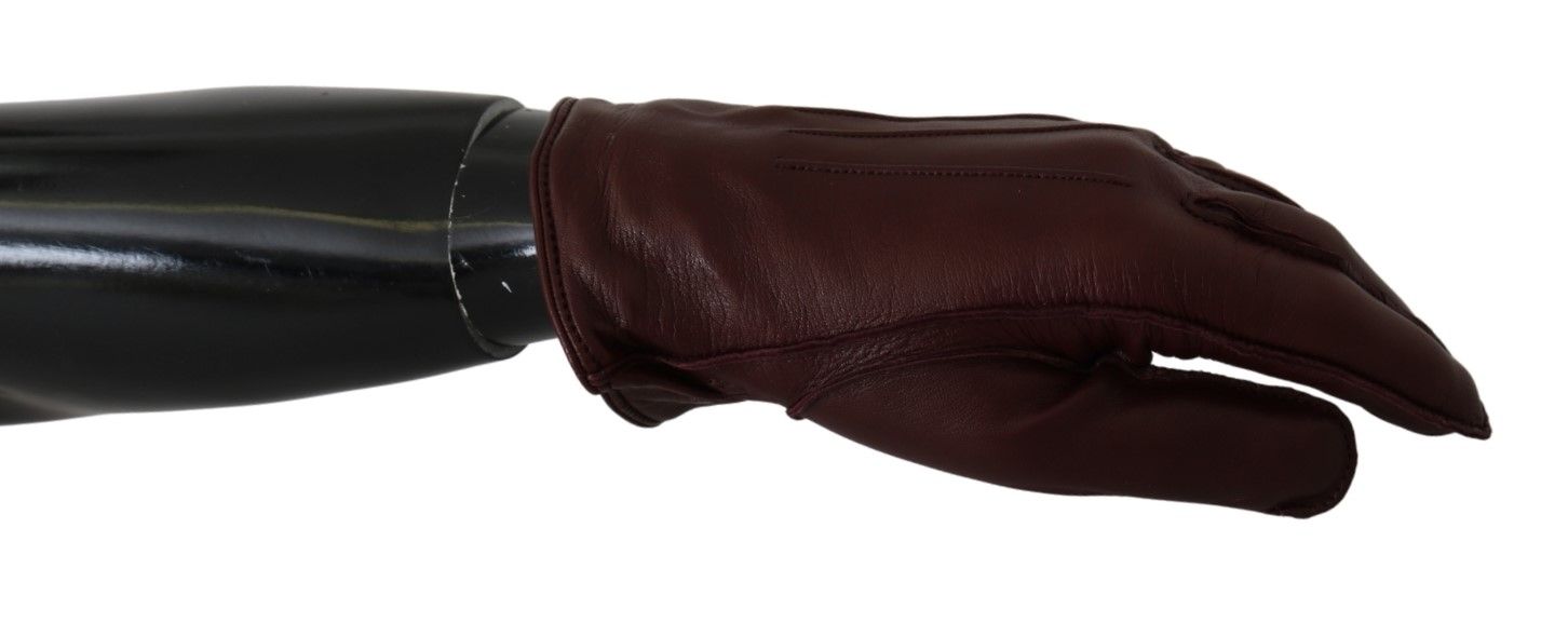 Dolce &amp; Gabbana Maroon кожени ръкавици без пръсти с дължина до китката