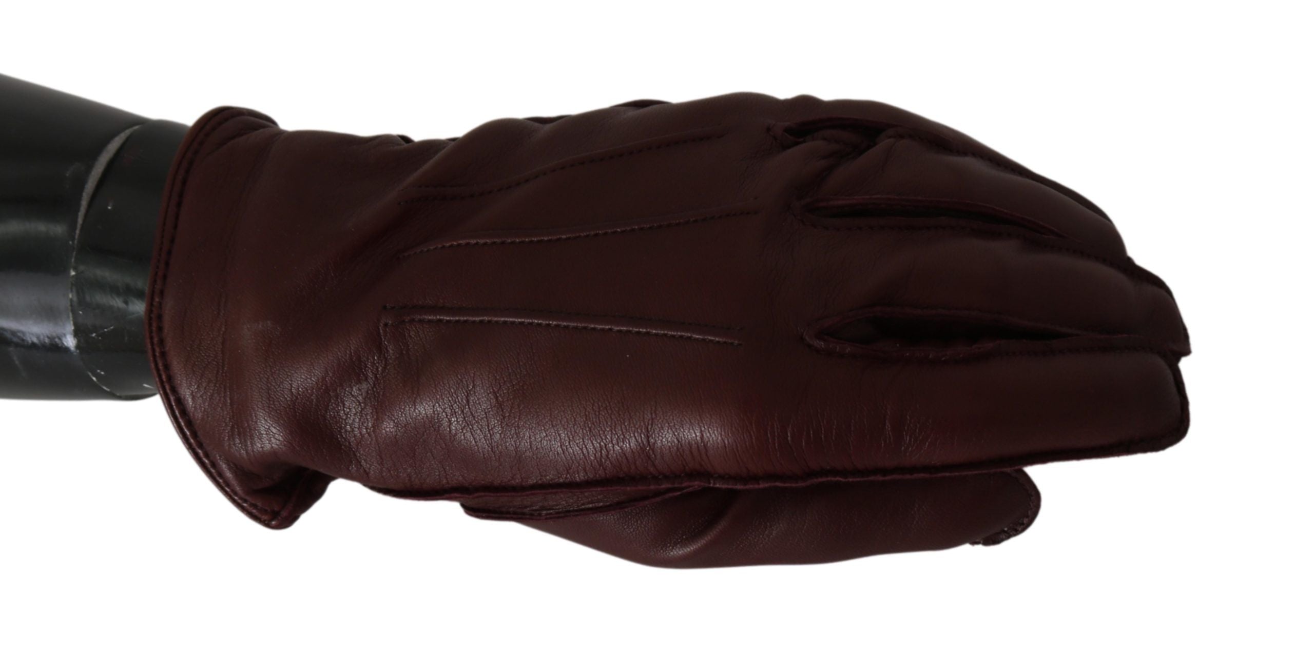 Dolce &amp; Gabbana Maroon кожени ръкавици без пръсти с дължина до китката