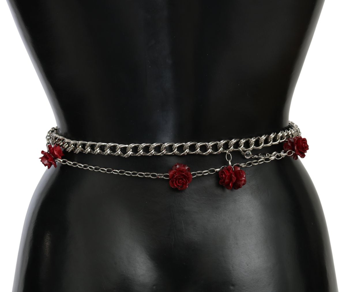 Dolce &amp; Gabbana Червени кожени рози Сребърен колан за талия на цветя