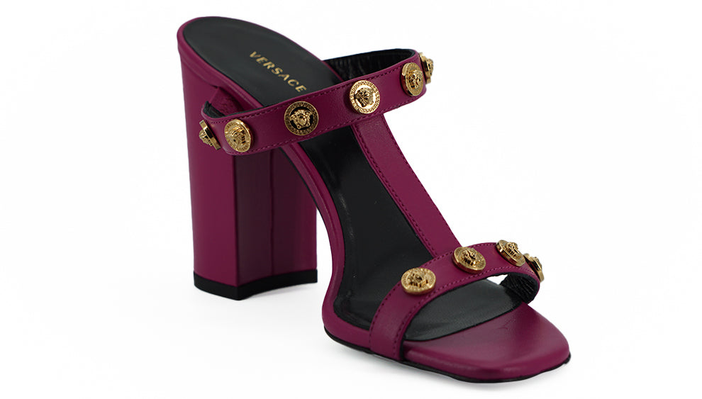Лилави сандали от телешка кожа на висок ток Versace