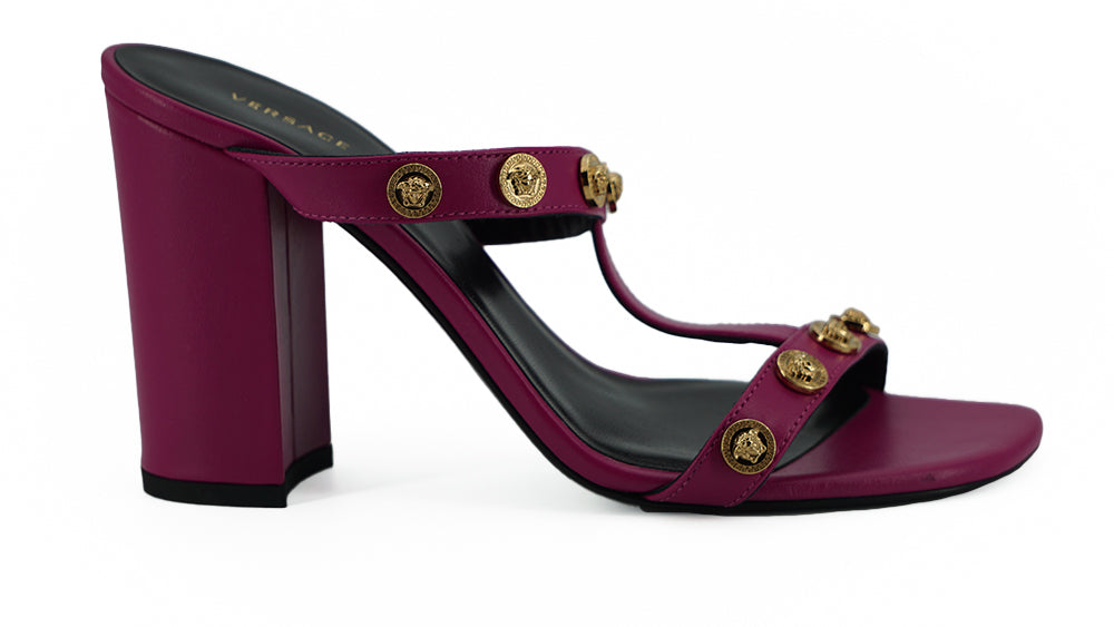 Лилави сандали от телешка кожа на висок ток Versace