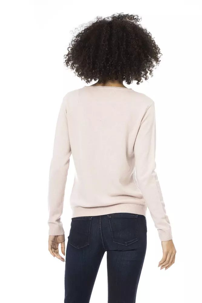 Baldinini Trend Chic Pink Crew Neck Wool-Blend Sweater