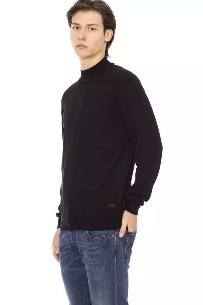 Baldinini Trend Sleek Black Turtleneck Monogram Sweater