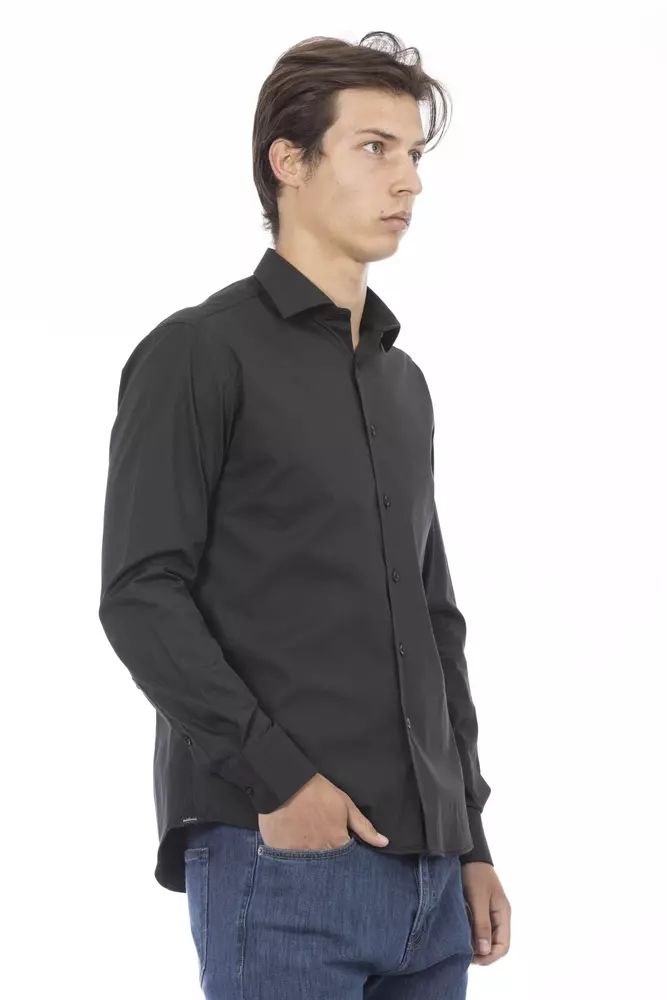 Baldinini Trend Elite Gray Slim Fit Italian Collar Shirt