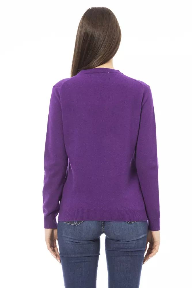 Baldinini Trend Crewneck Wool-Cashmere Blend Purple Sweater