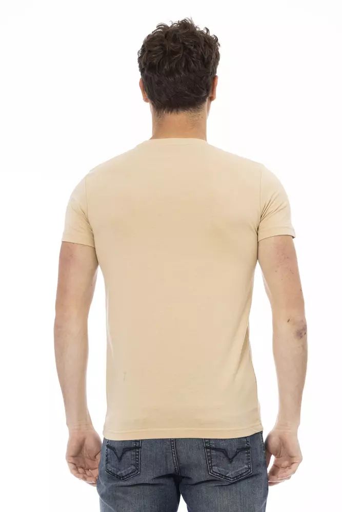 Trussardi Action Beige Short Sleeve Tee with Sleek Print